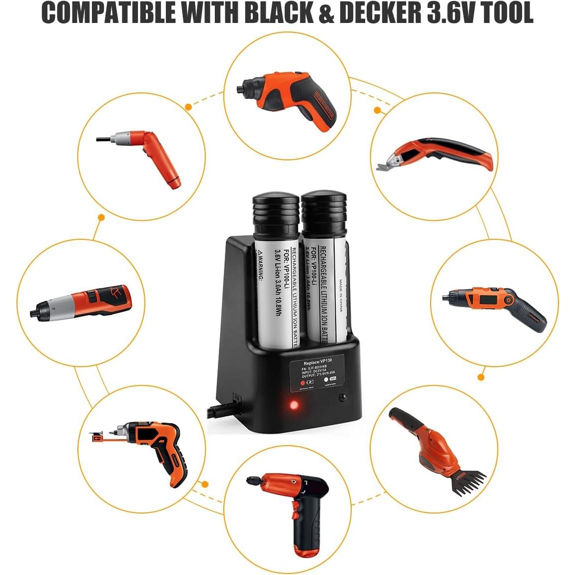 Paquete de 4 Baterías de Litio 3.6V 3000mAh + Cargador Black Decker
