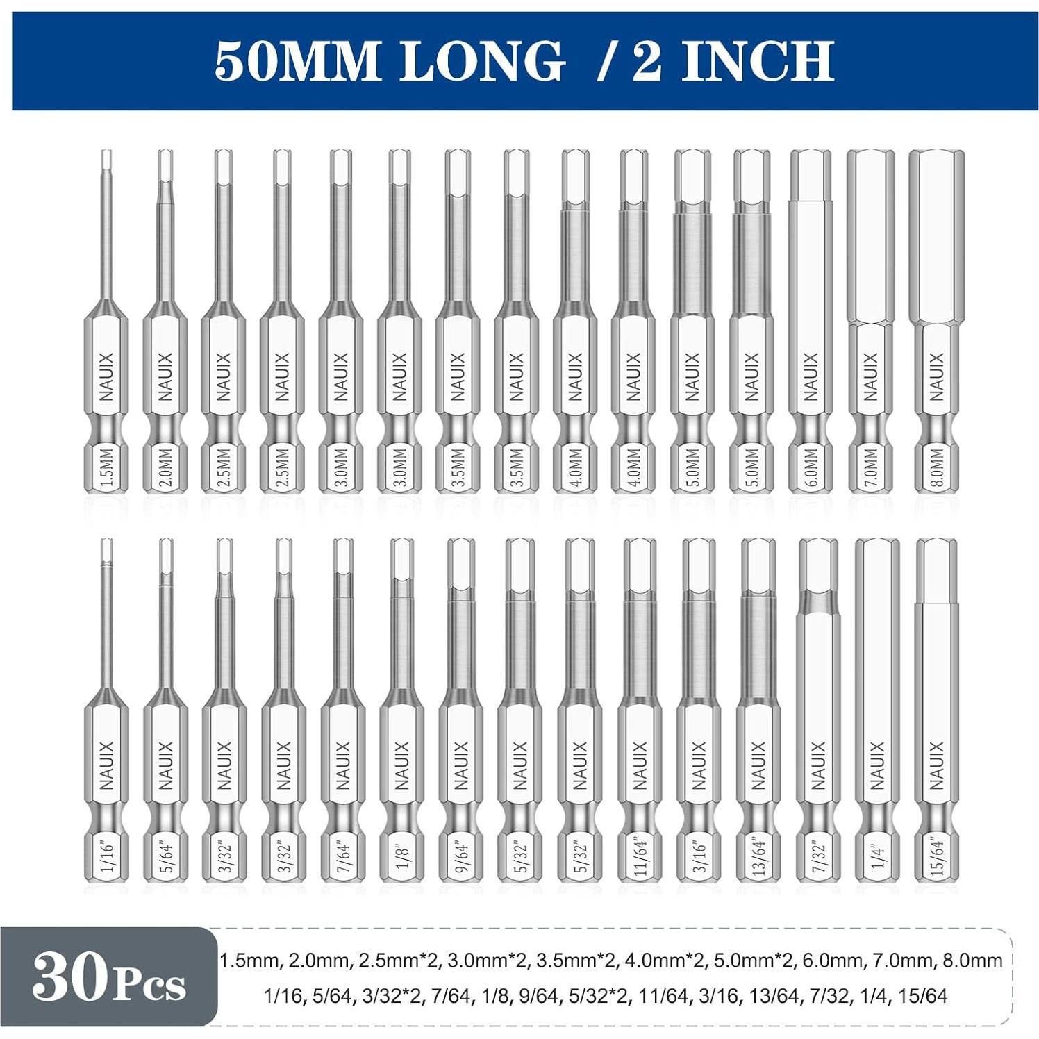 Juego de 30 Piezas Puntas Hexagonales Allen NAUIX S2 50mm
