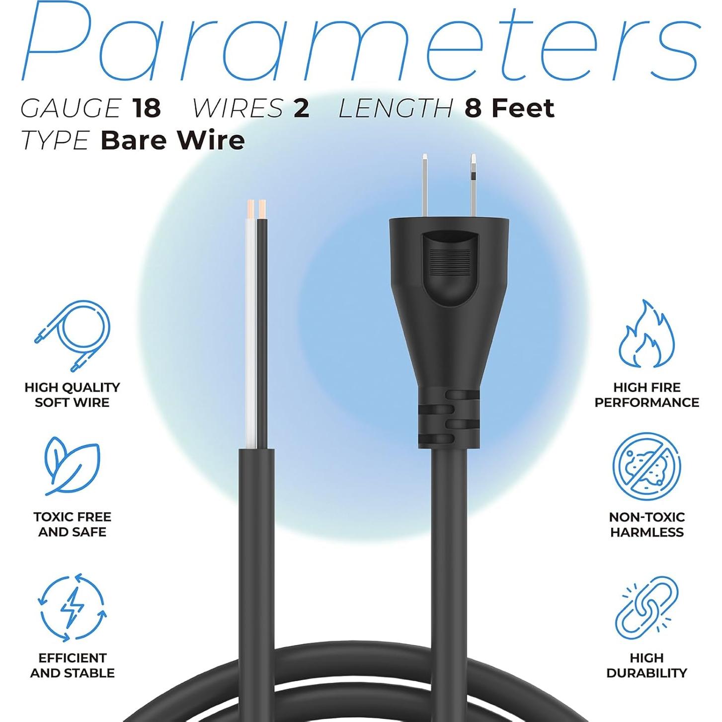 Cable de Poder 2 Hilos 18 AWG ANTOBLE 2.44m Compatible DeWalt