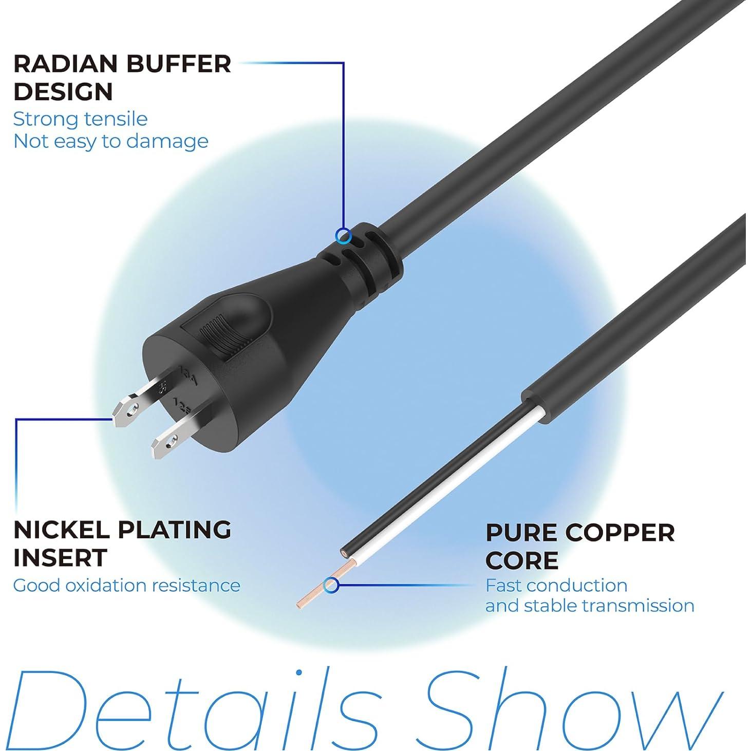 Cable de Poder 2 Hilos 18 AWG ANTOBLE 2.44m Compatible DeWalt