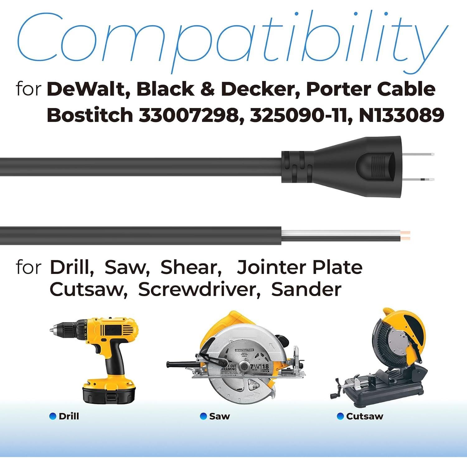 Cable de Poder 2 Hilos 18 AWG ANTOBLE 2.44m Compatible DeWalt