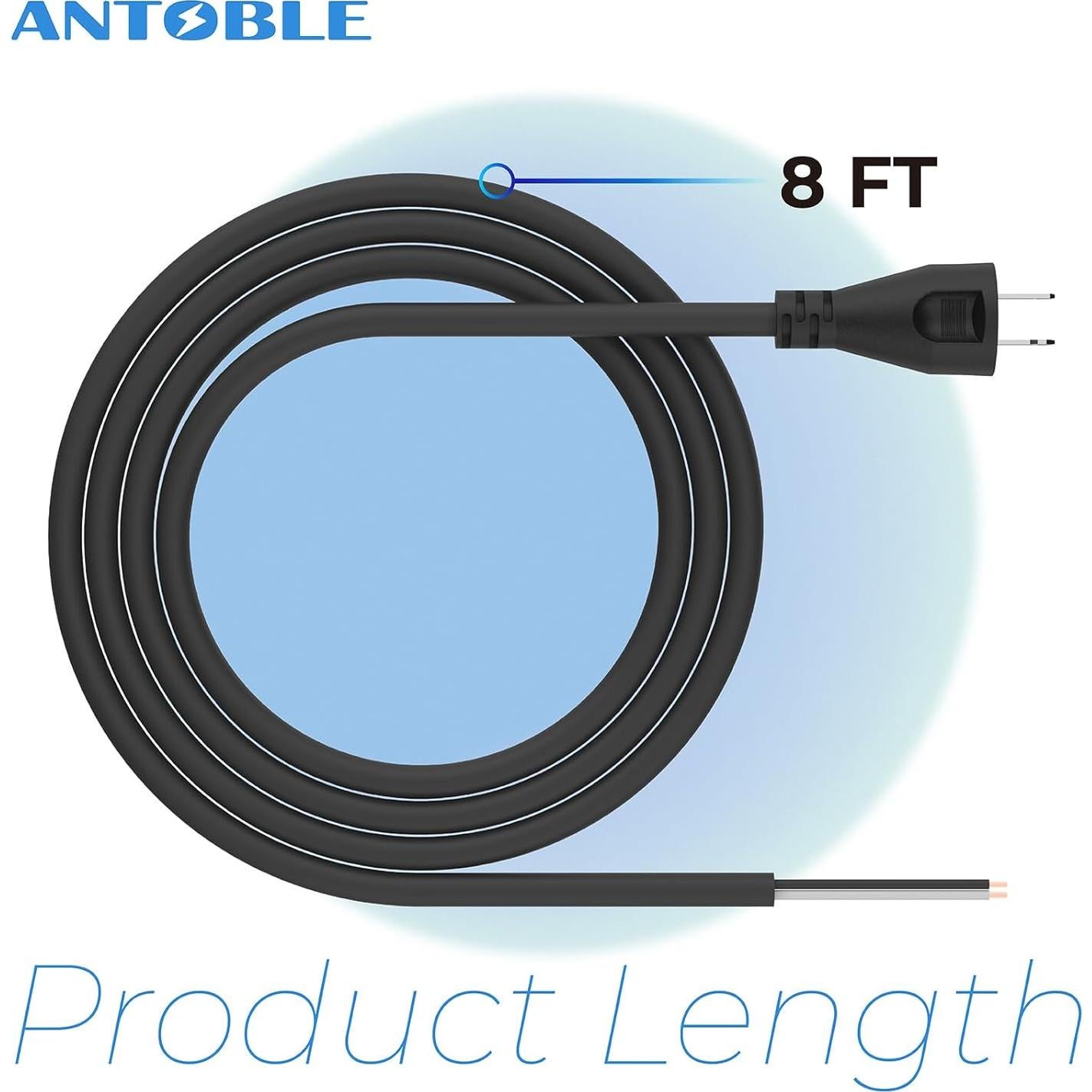 Cable de Poder 2 Hilos 18 AWG ANTOBLE 2.44m Compatible DeWalt