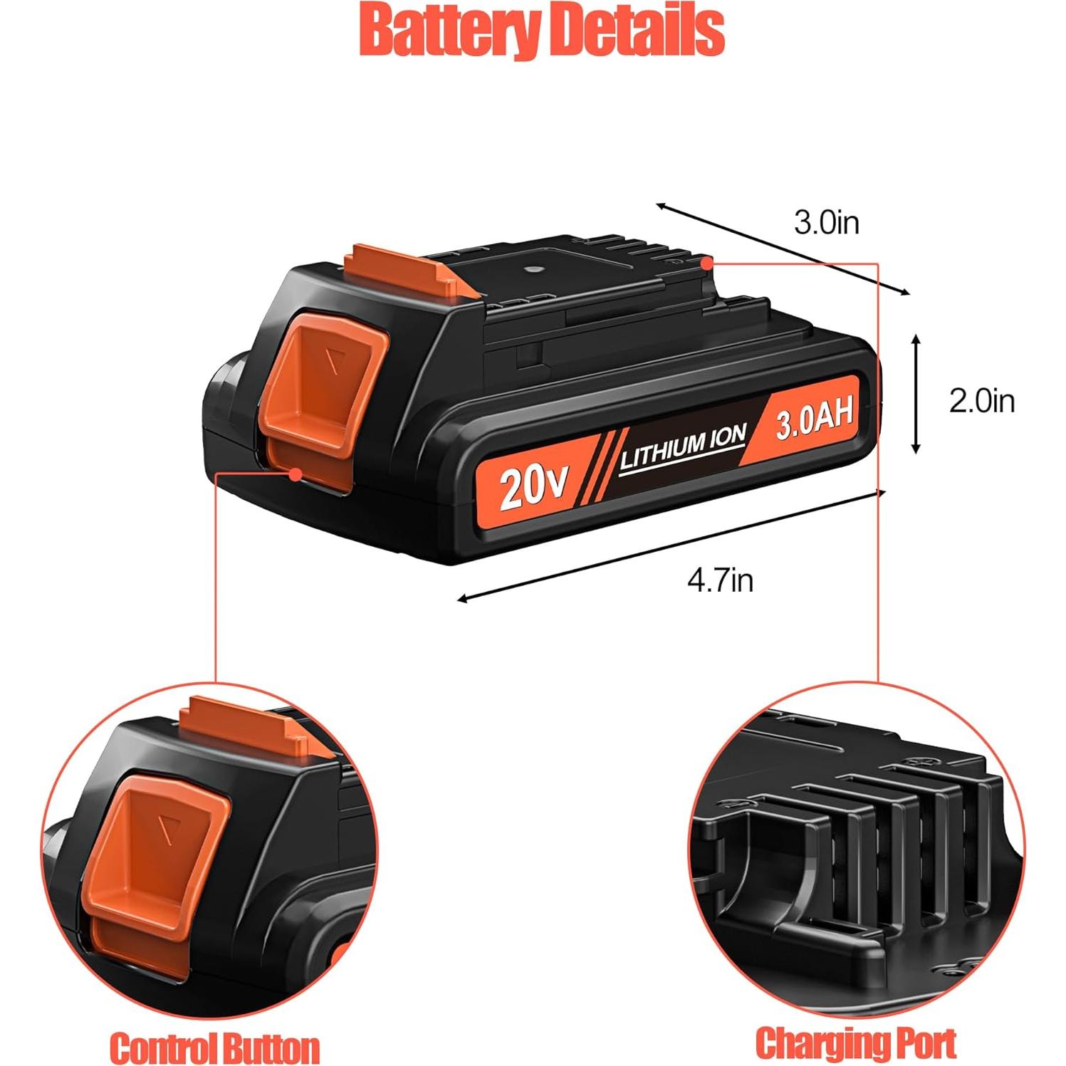Batería de Litio 3000mAh 20V PEYESTEN para Black and Decker