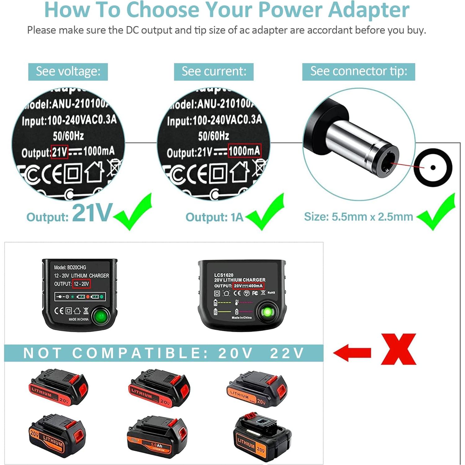 Adaptador AC/DC SLLEA 21V para Taladro Black & Decker