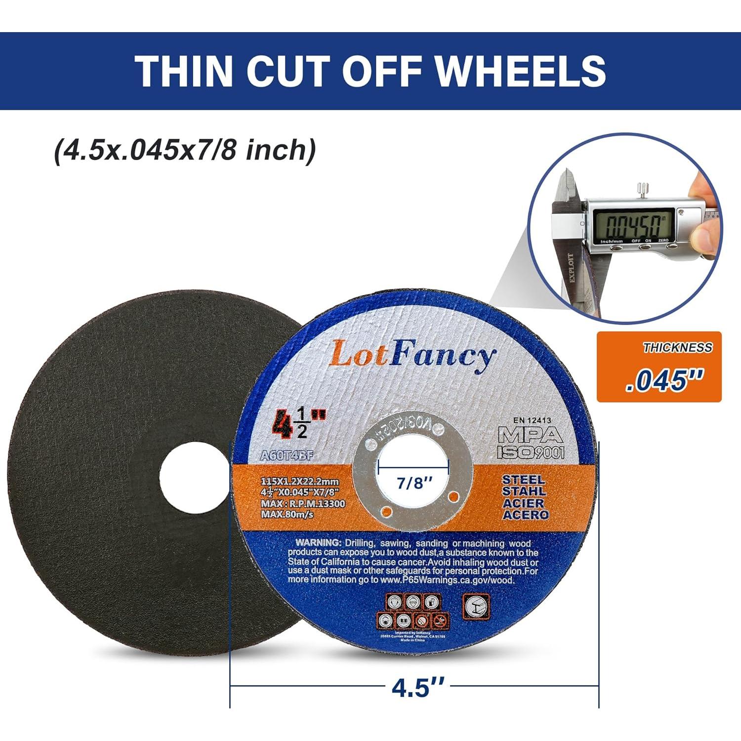 Discos de Corte LotFancy 4.5" para Metal y Acero Inoxidable - Paquete de 10