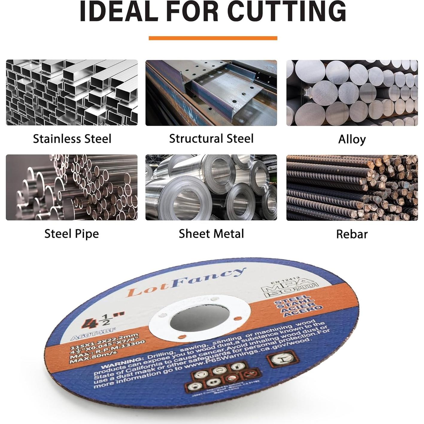 Discos de Corte LotFancy 4.5" para Metal y Acero Inoxidable - Paquete de 10