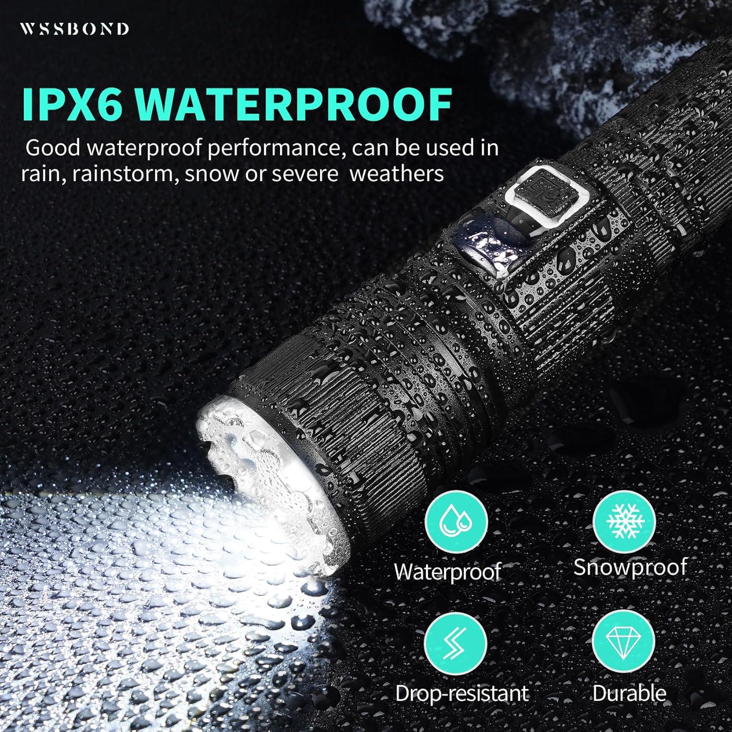 Linterna Recargable WSSBOND G3000DP Alta Lúmenes 20h 5 Modos