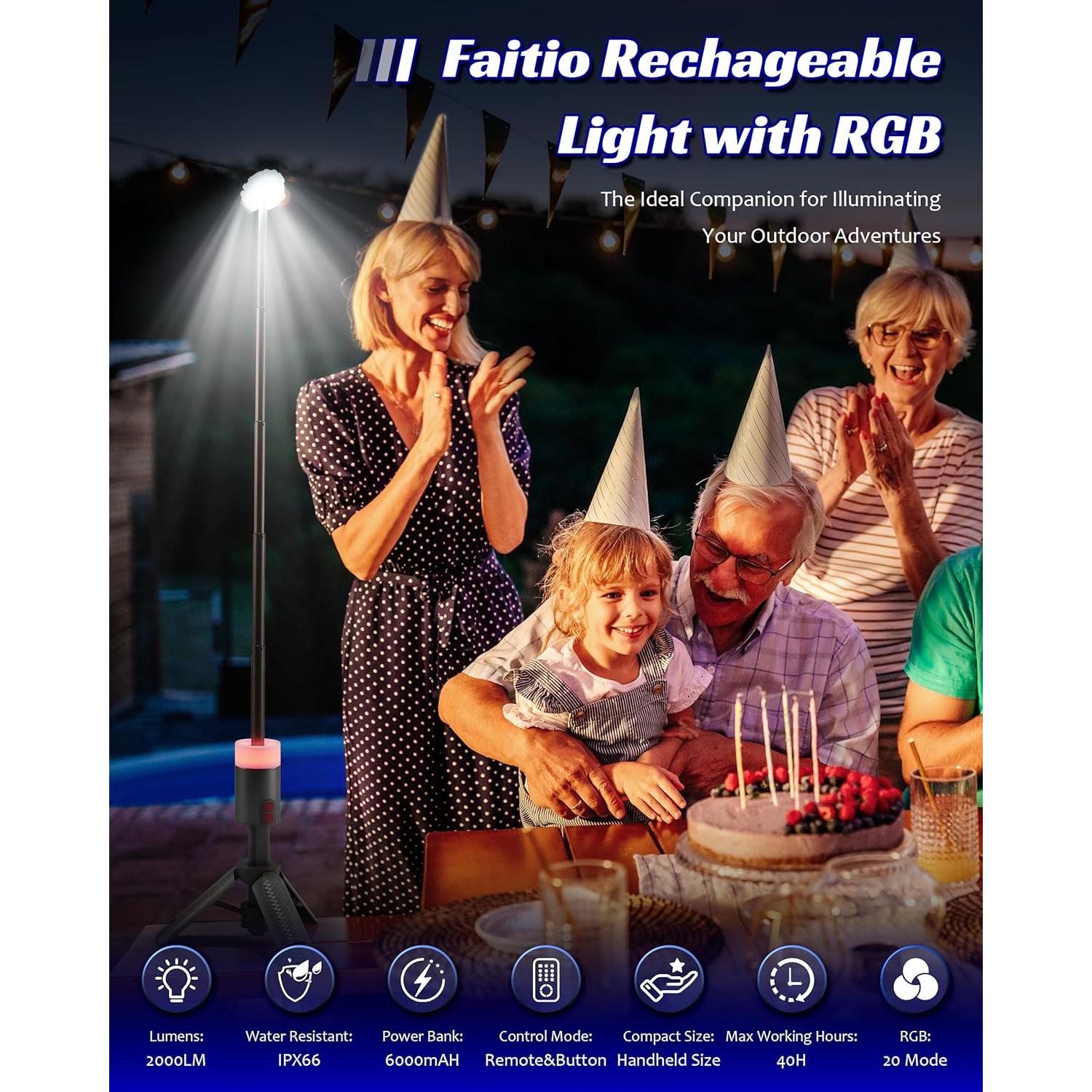 Linterna de Camping Telescópica FAITIO 6800mAh LED RGB