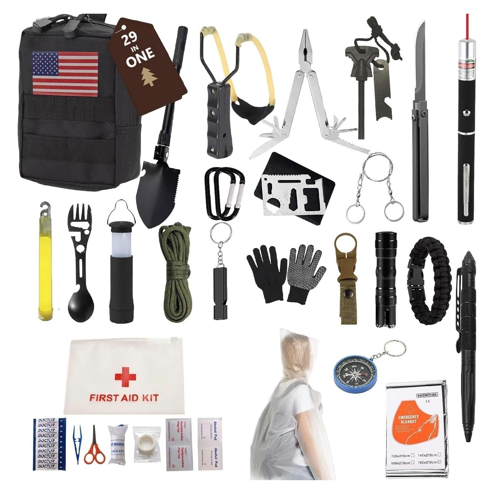 Kit de Supervivencia 29 en 1 SHARP CASTLE con Botiquín y Fuego