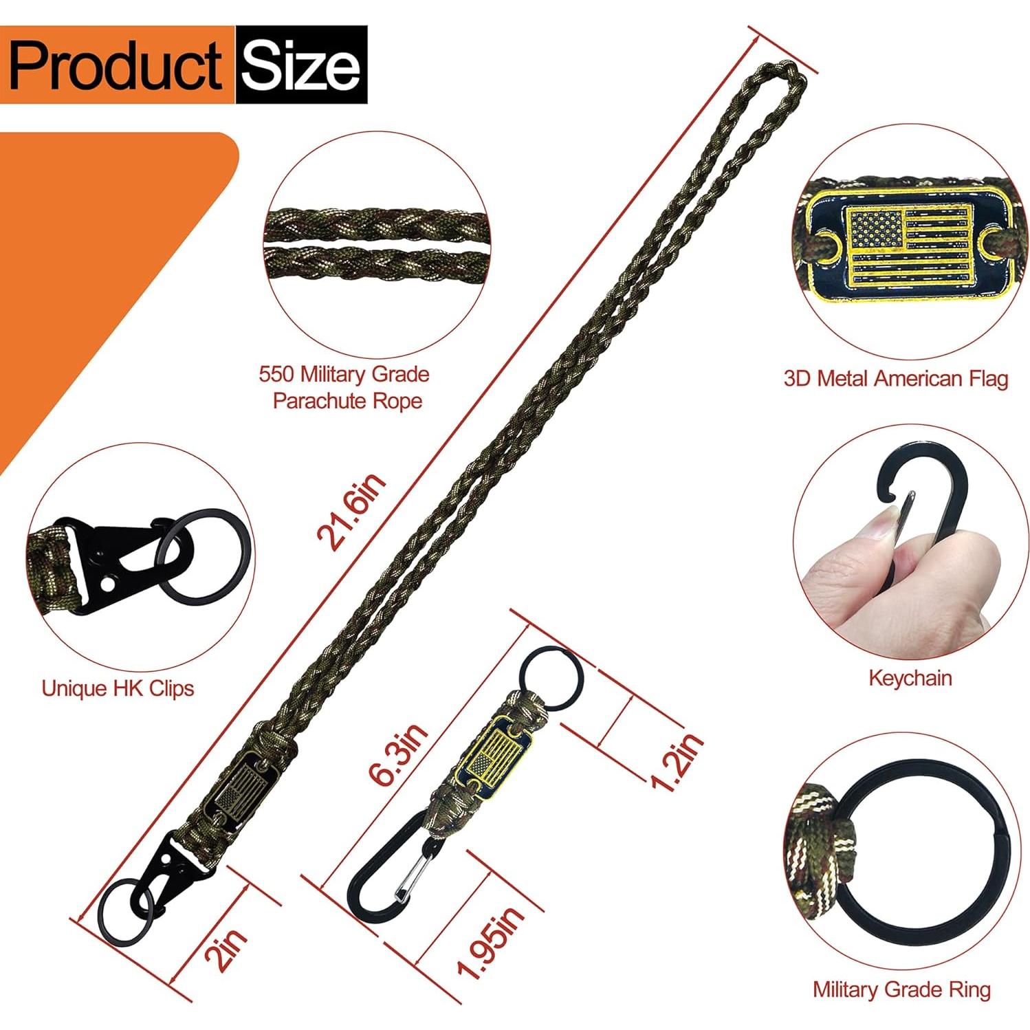 Lanyard de Paracord Camo-Verde PokShow con Bandera EE. UU.