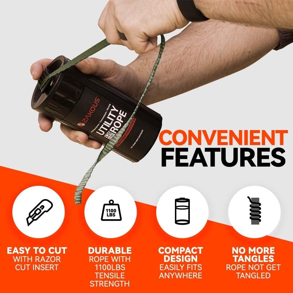 Canasta de Cuerda Zakous 36m Nylon Verde Oliva 1100lb Resistencia