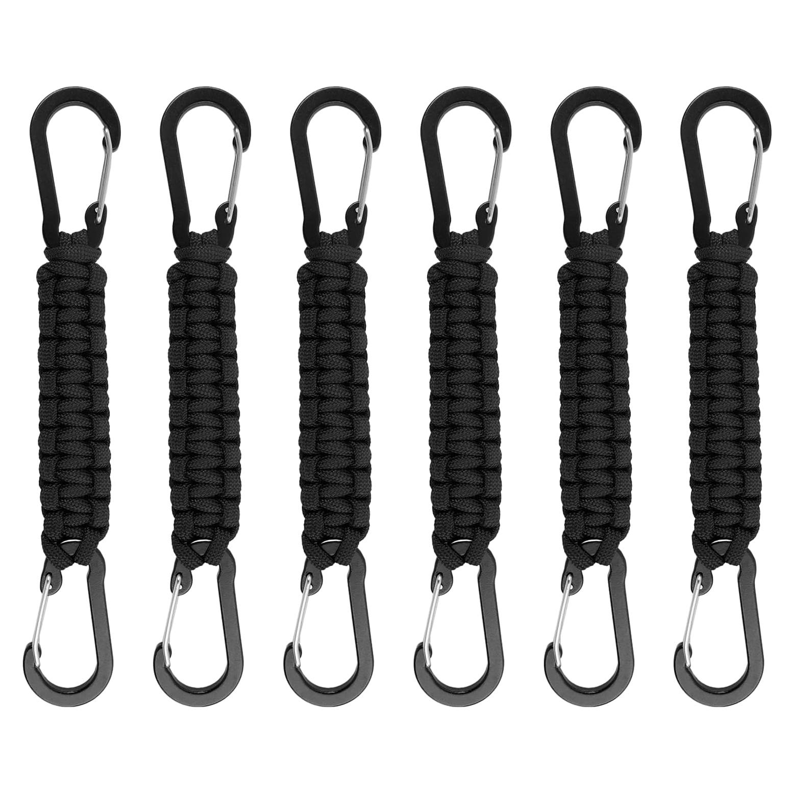 Paquete de 6 Llaveros de Paracord Negro con Clips y Carabineros