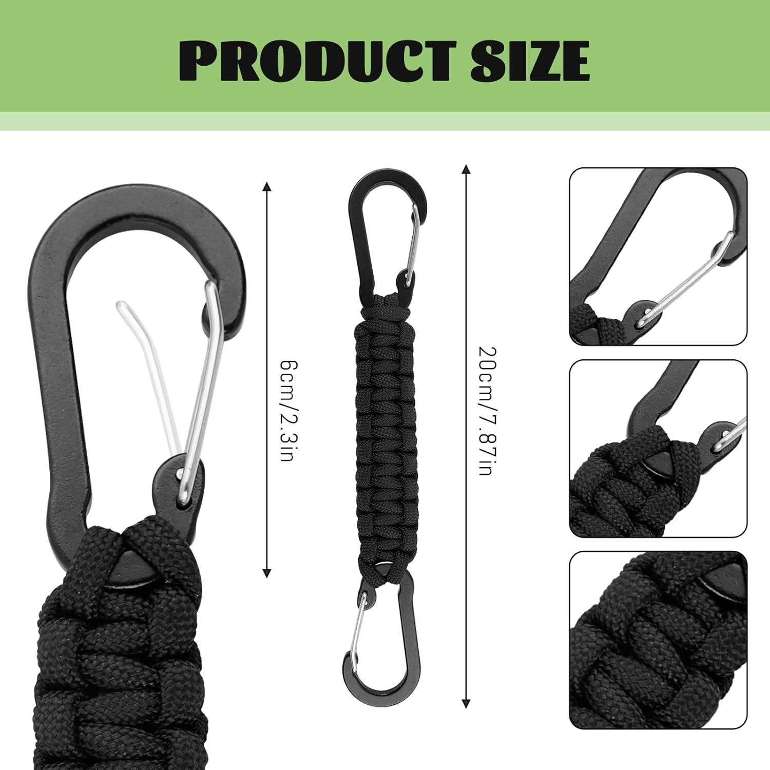 Paquete de 6 Llaveros de Paracord Negro con Clips y Carabineros