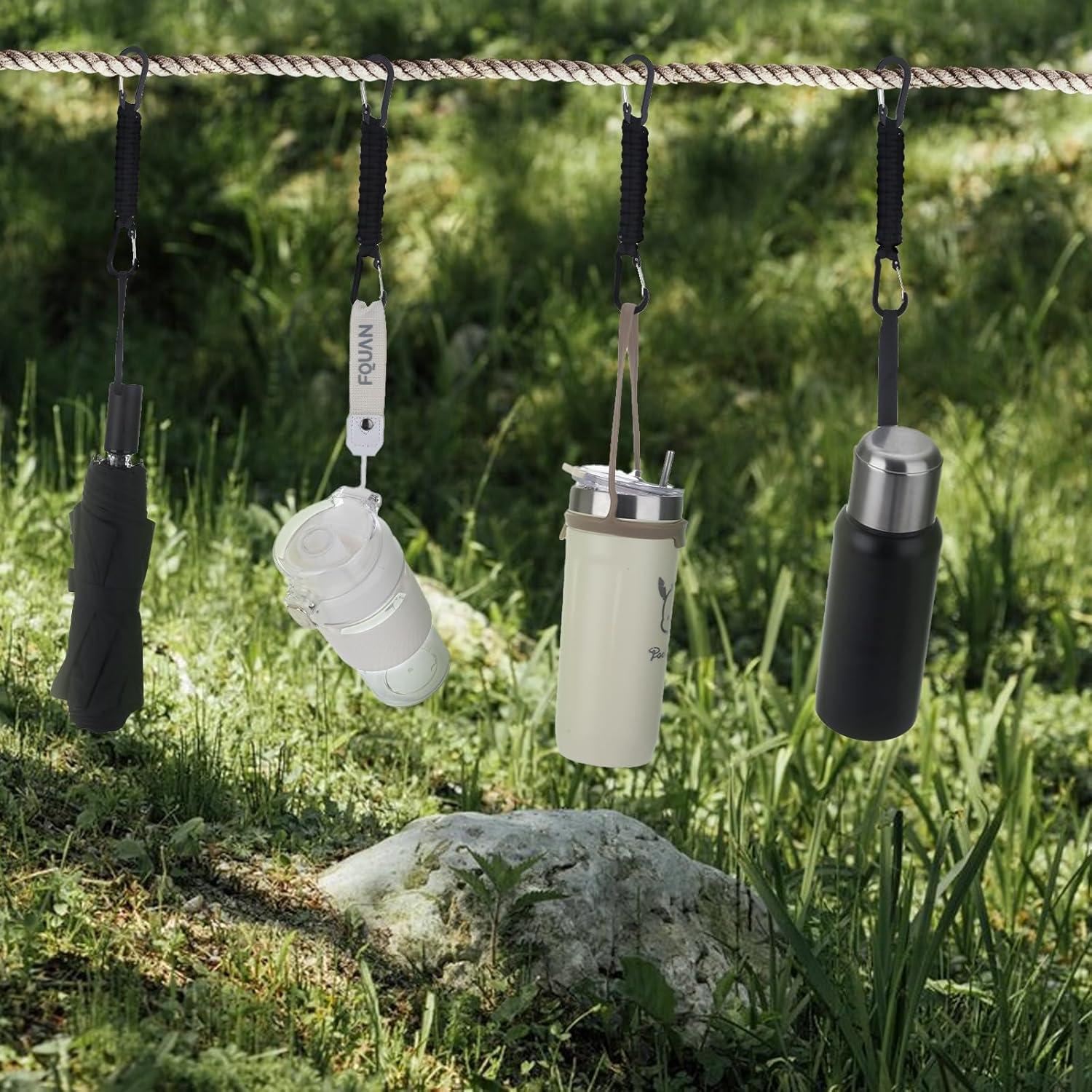 Paquete de 6 Llaveros de Paracord Negro con Clips y Carabineros