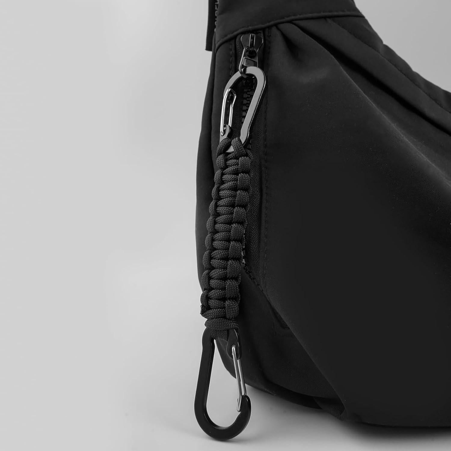 Paquete de 6 Llaveros de Paracord Negro con Clips y Carabineros