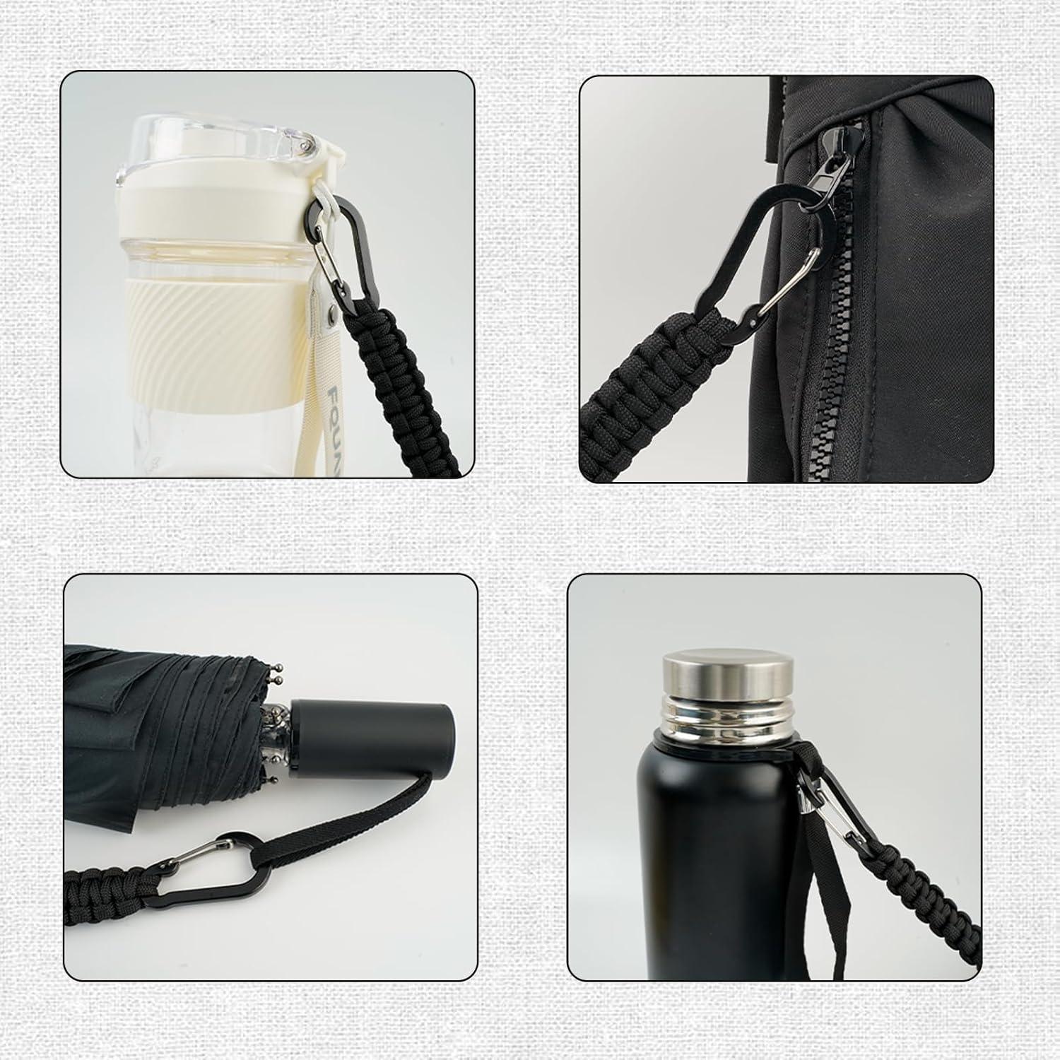 Paquete de 6 Llaveros de Paracord Negro con Clips y Carabineros