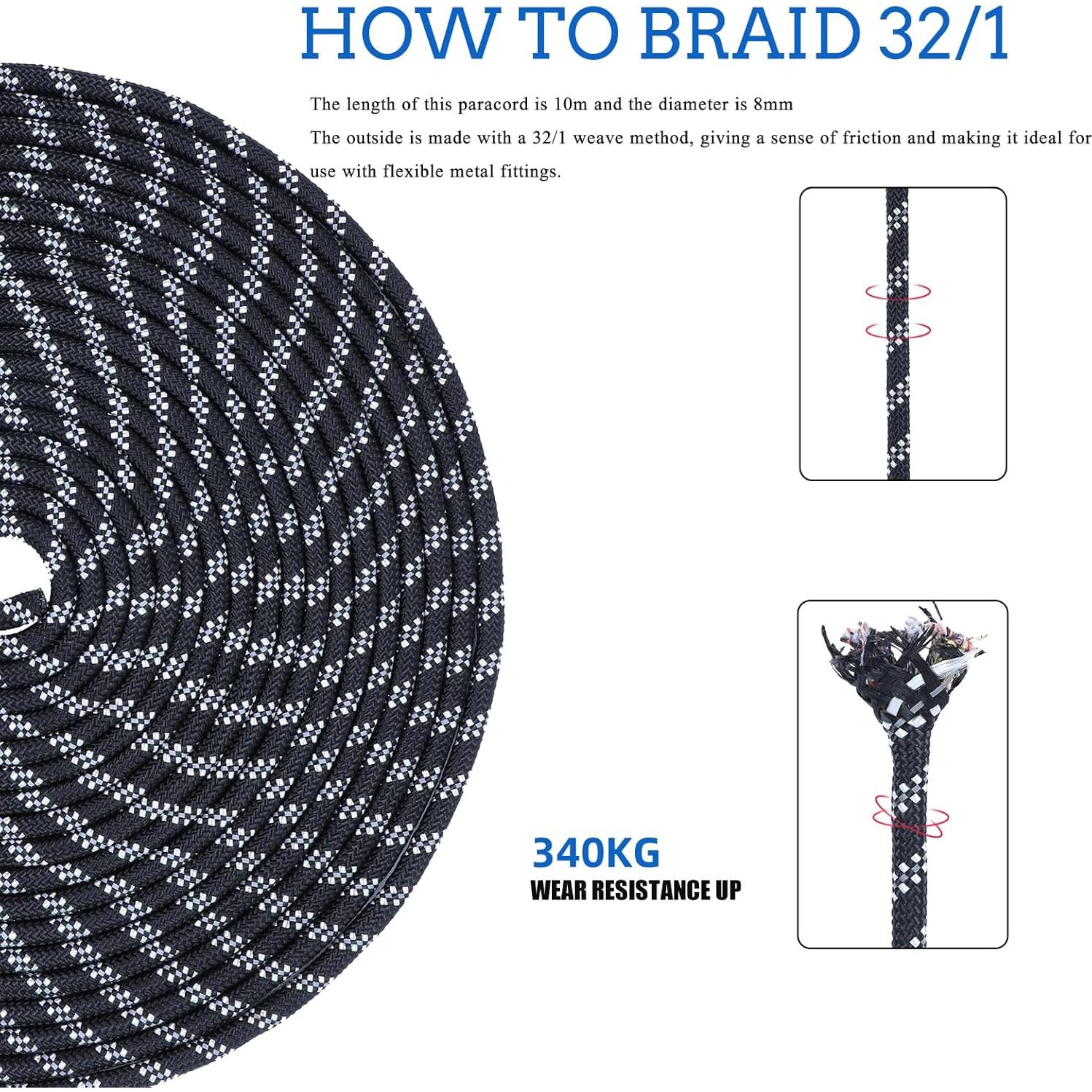 Cuerda Paracord 10M 8mm Nylon Reflectante YCZS Negro