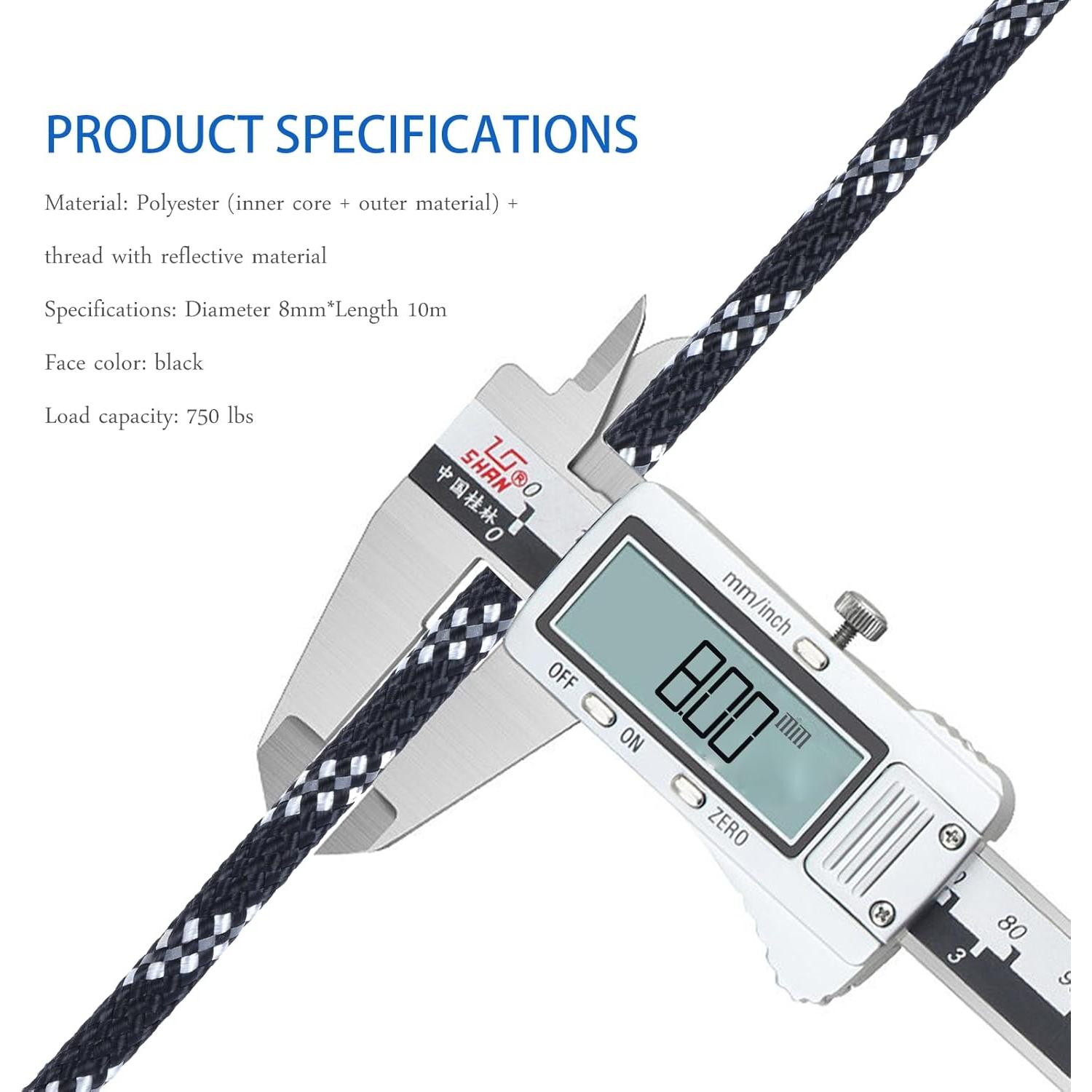 Cuerda Paracord 10M 8mm Nylon Reflectante YCZS Negro