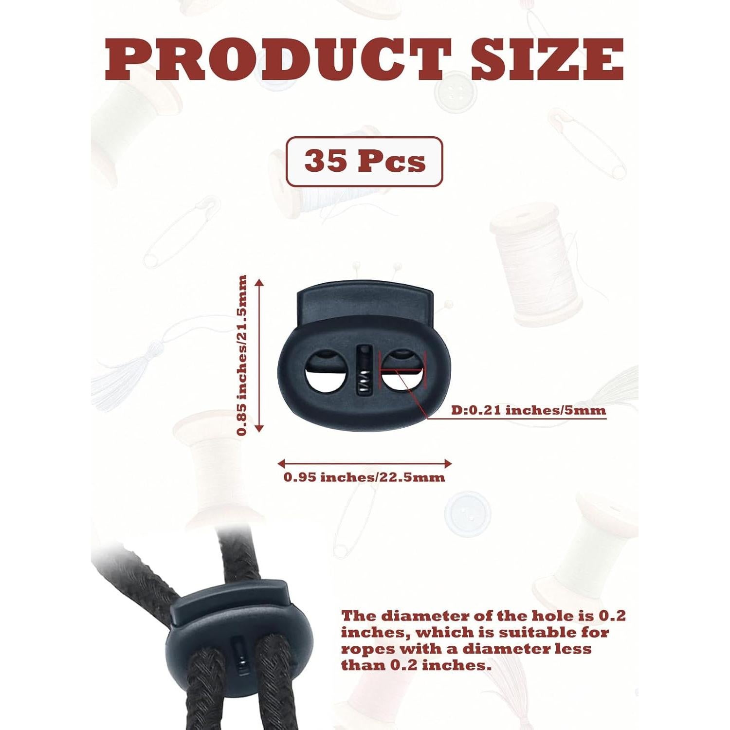 Cierres de cordón plástico Cuteabc 35PCS doble orificio negro