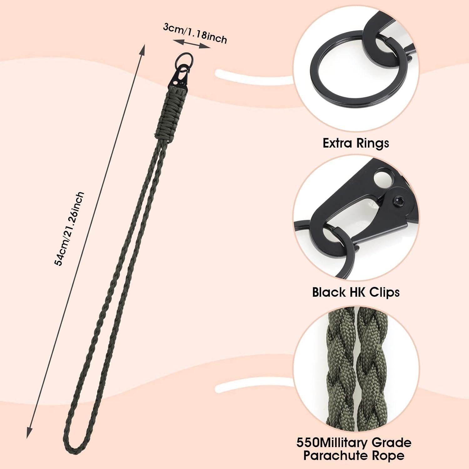 Lanyard de Paracord Ouligay 55 cm Verde Alta Resistencia