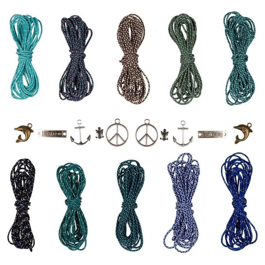 Kit de Pulsera de Amistad Paracord Planet 10 Charms 3.05m