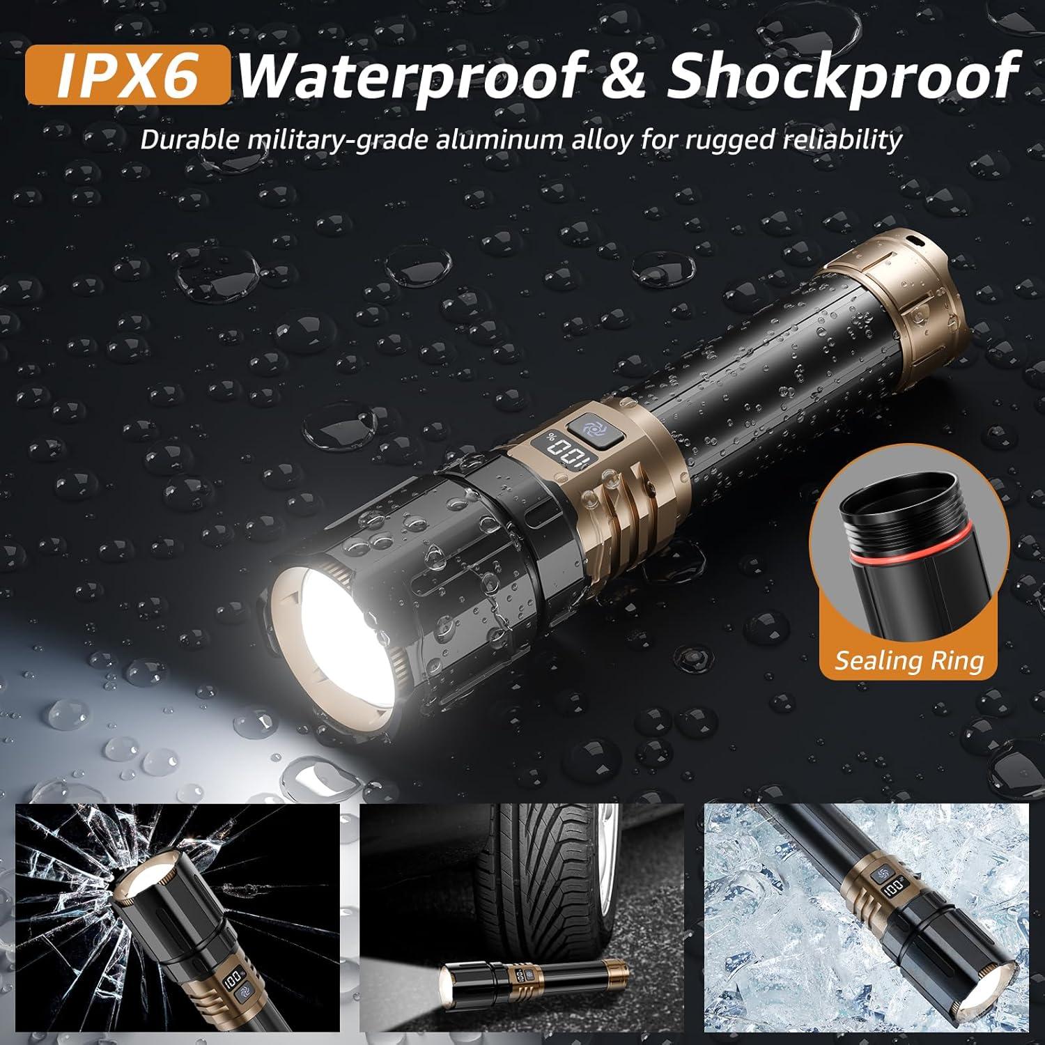 Linterna Táctica LED Sogdeco 6800mAh 5 Modos a Prueba de Agua