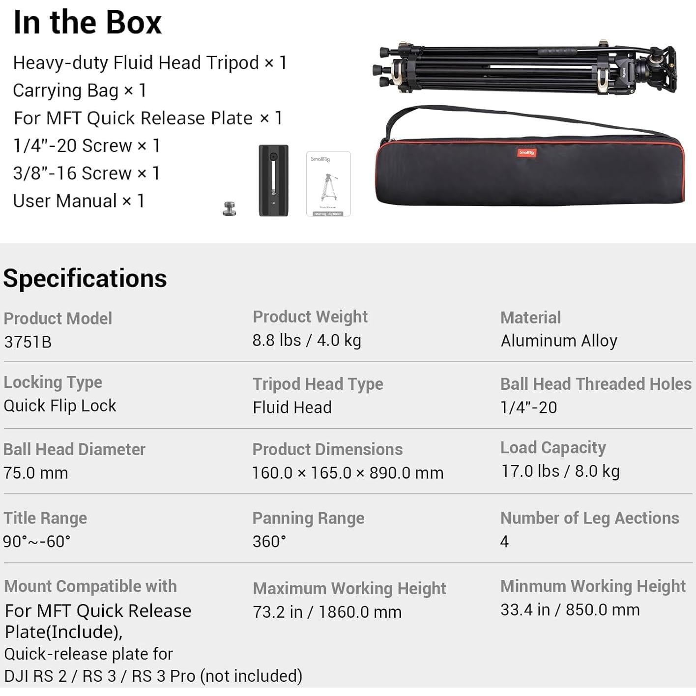 Trípode de Video SmallRig AD-01 73" con Cabezal Fluido
