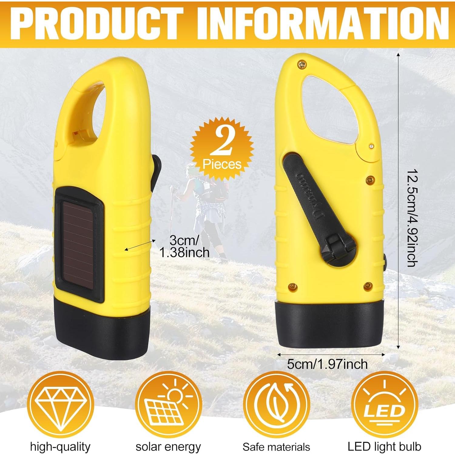 2 Linternas de Manivela Solar LED Leelosp Amarillo 180g