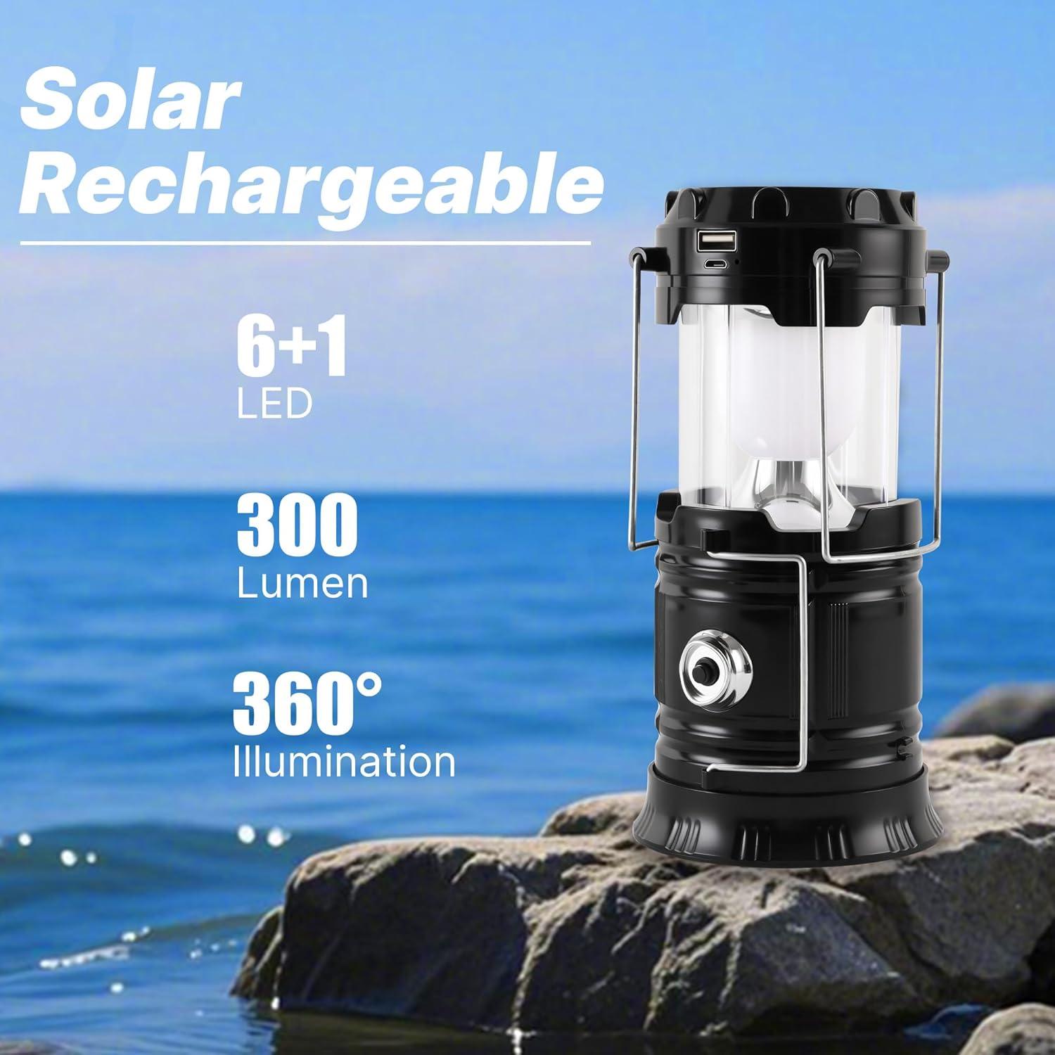 Linterna Solar Plegable Lichamp LED Recargable USB 300 Lúmenes