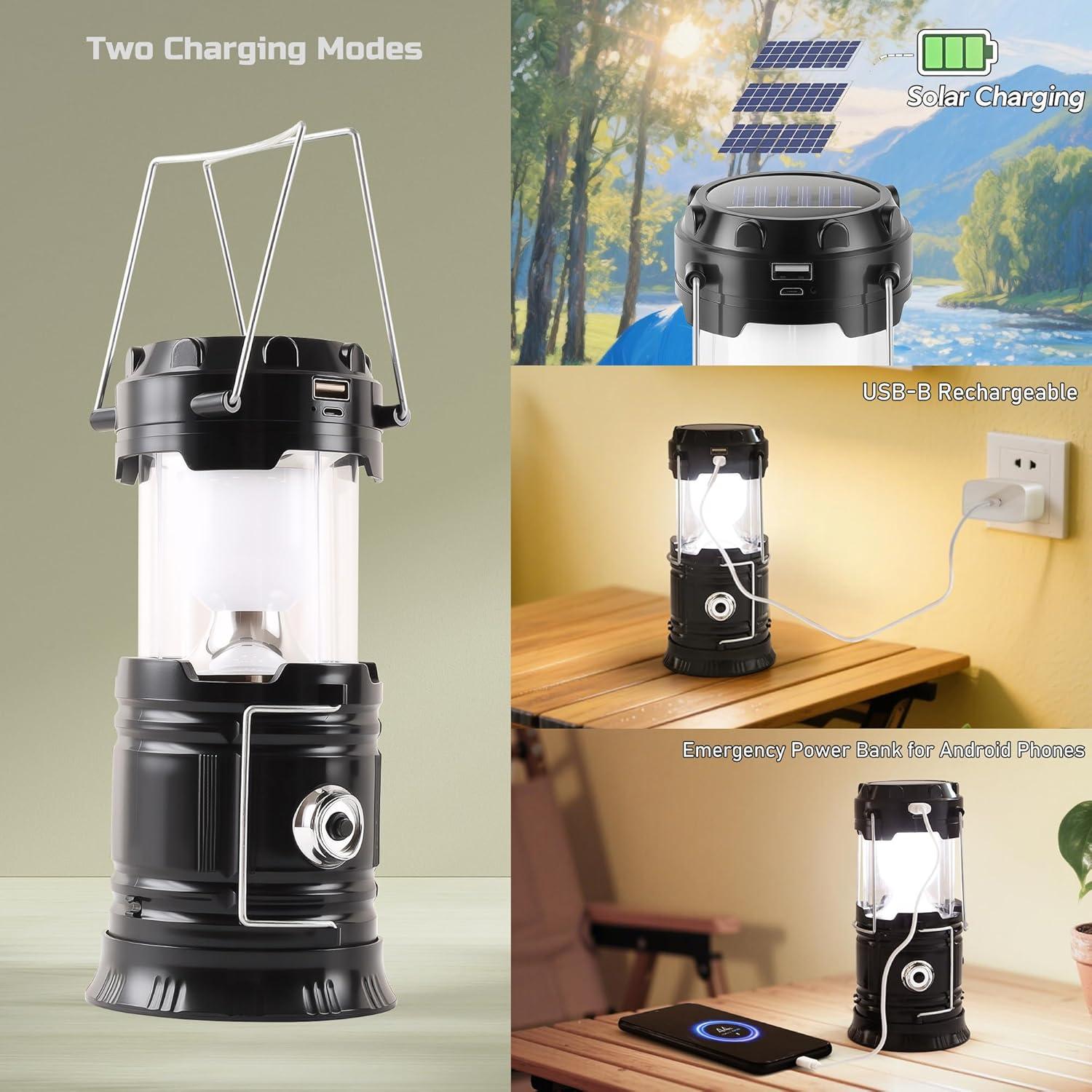 Linterna Solar Plegable Lichamp LED Recargable USB 300 Lúmenes