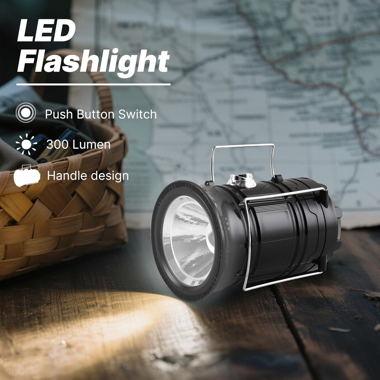 Linterna Solar Plegable Lichamp LED Recargable USB 300 Lúmenes