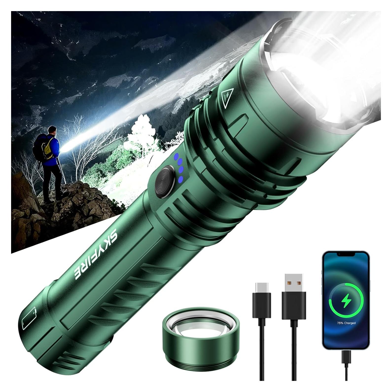 Linterna LED SKYFIRE 1300 Lúmenes Recargable Verde IPX6