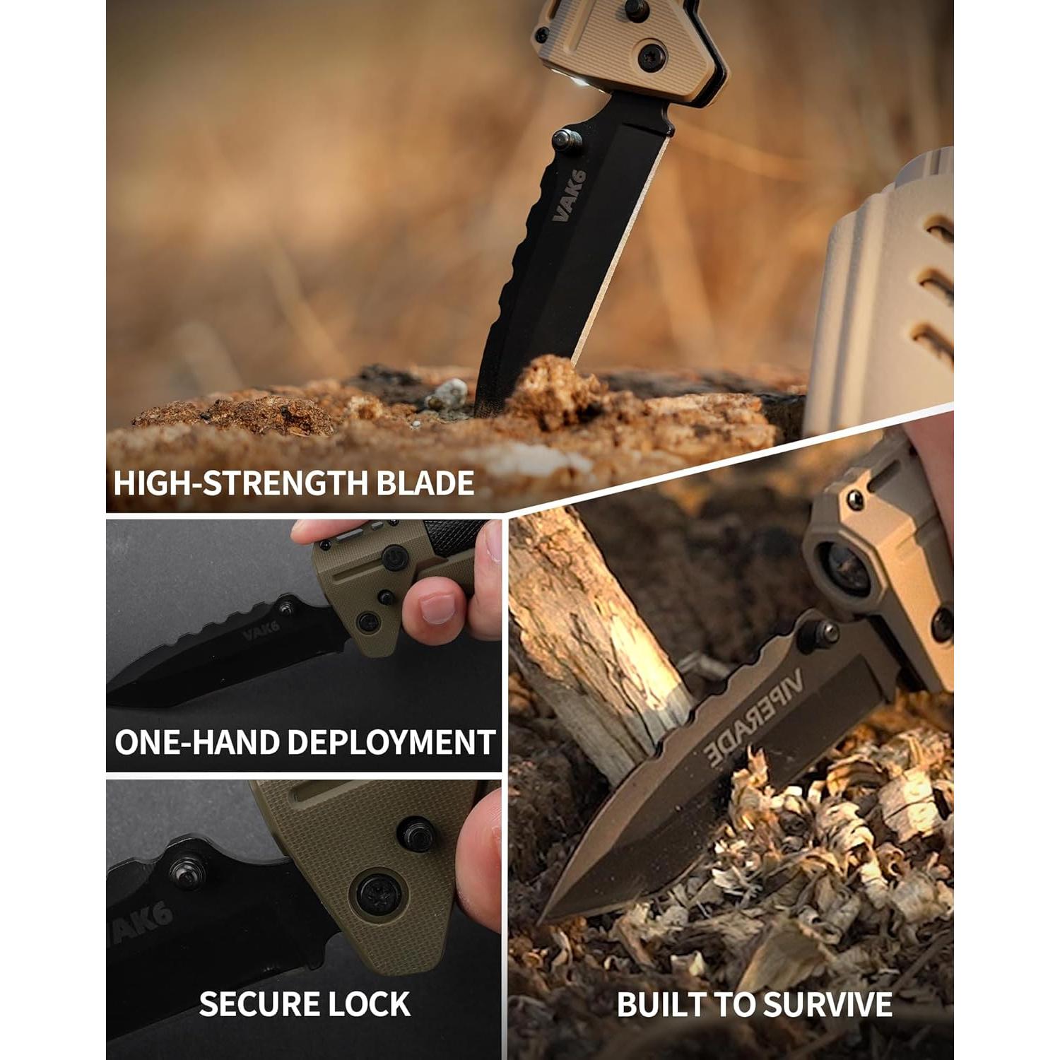 Herramienta Multiusos de Supervivencia Sayram SK1 - Cuchillo Táctico, Linterna LED, Encendedor de Arco, Generador de Manivela