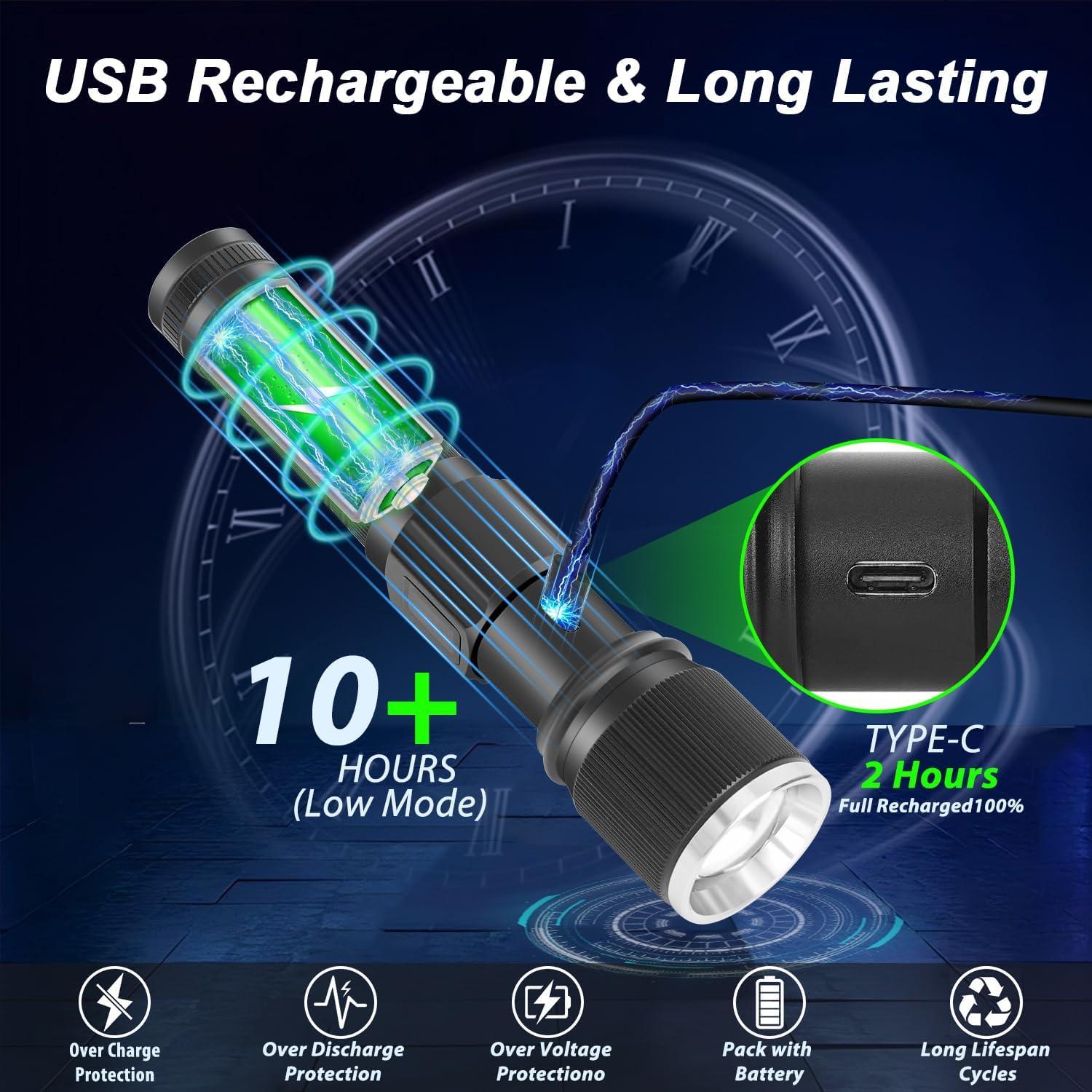 Linterna Recargable LED Annteneo 2 Piezas 10 Horas LCD