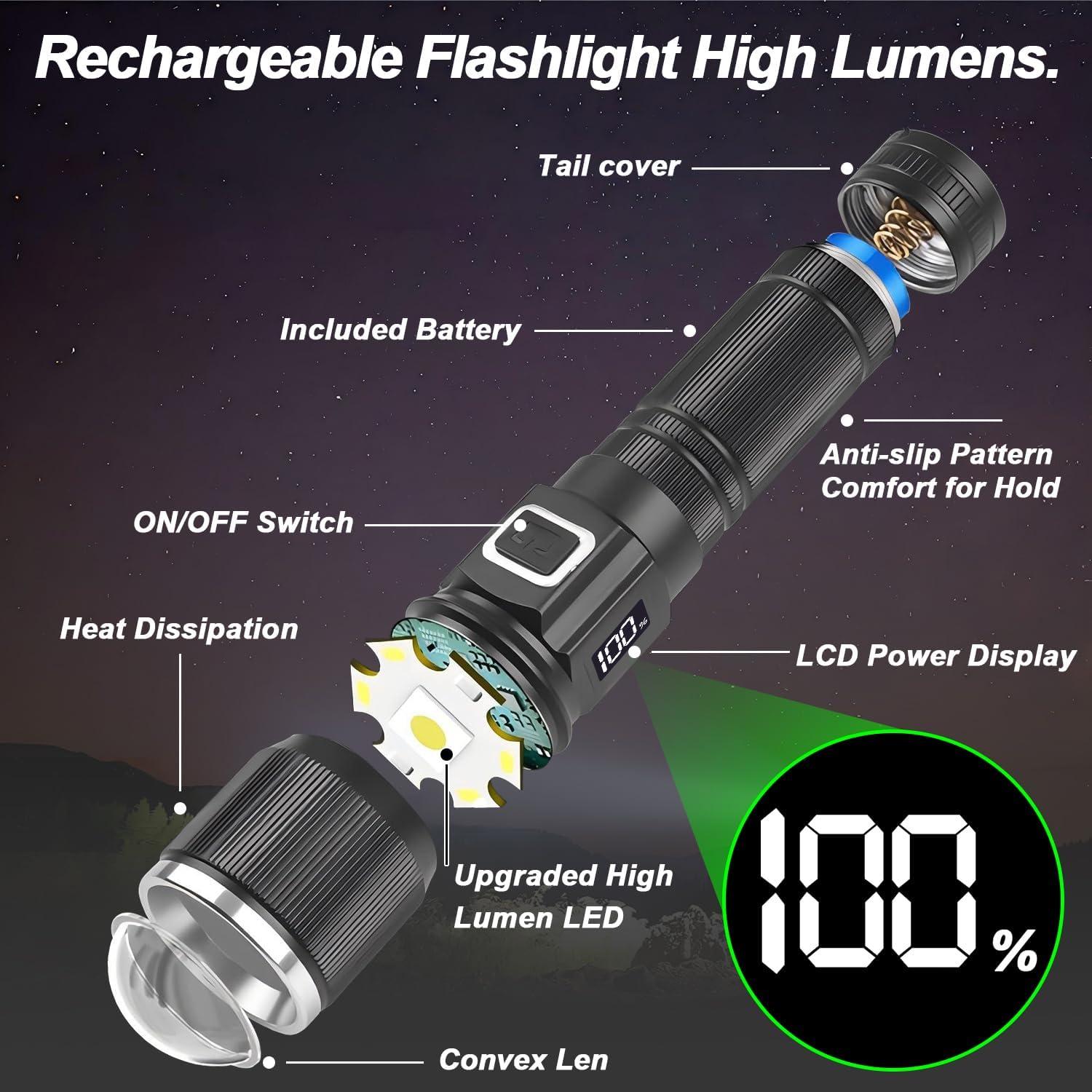 Linterna Recargable LED Annteneo 2 Piezas 10 Horas LCD