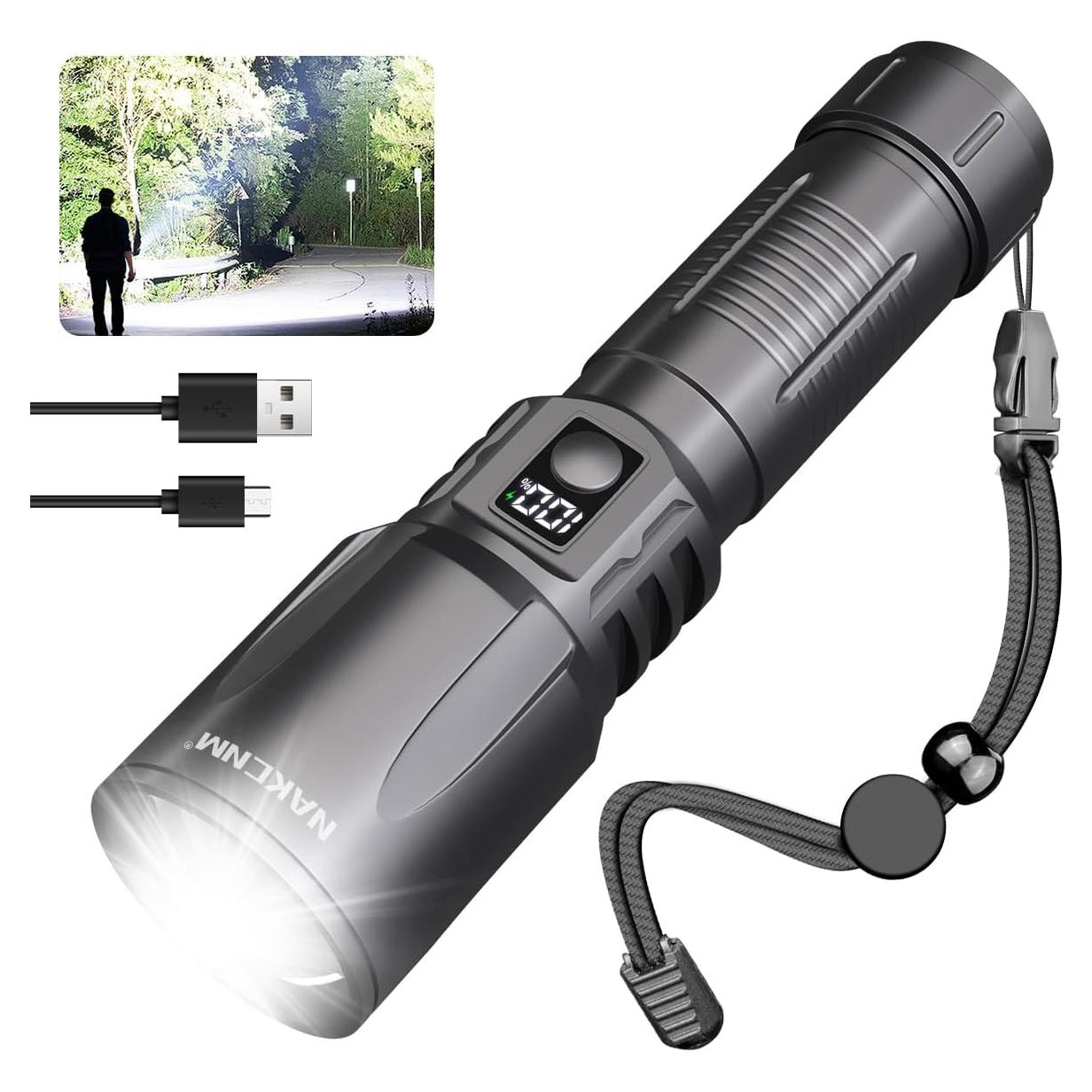 Linterna LED Recargable NAKCNM 3000 pies 5 Modos IP68