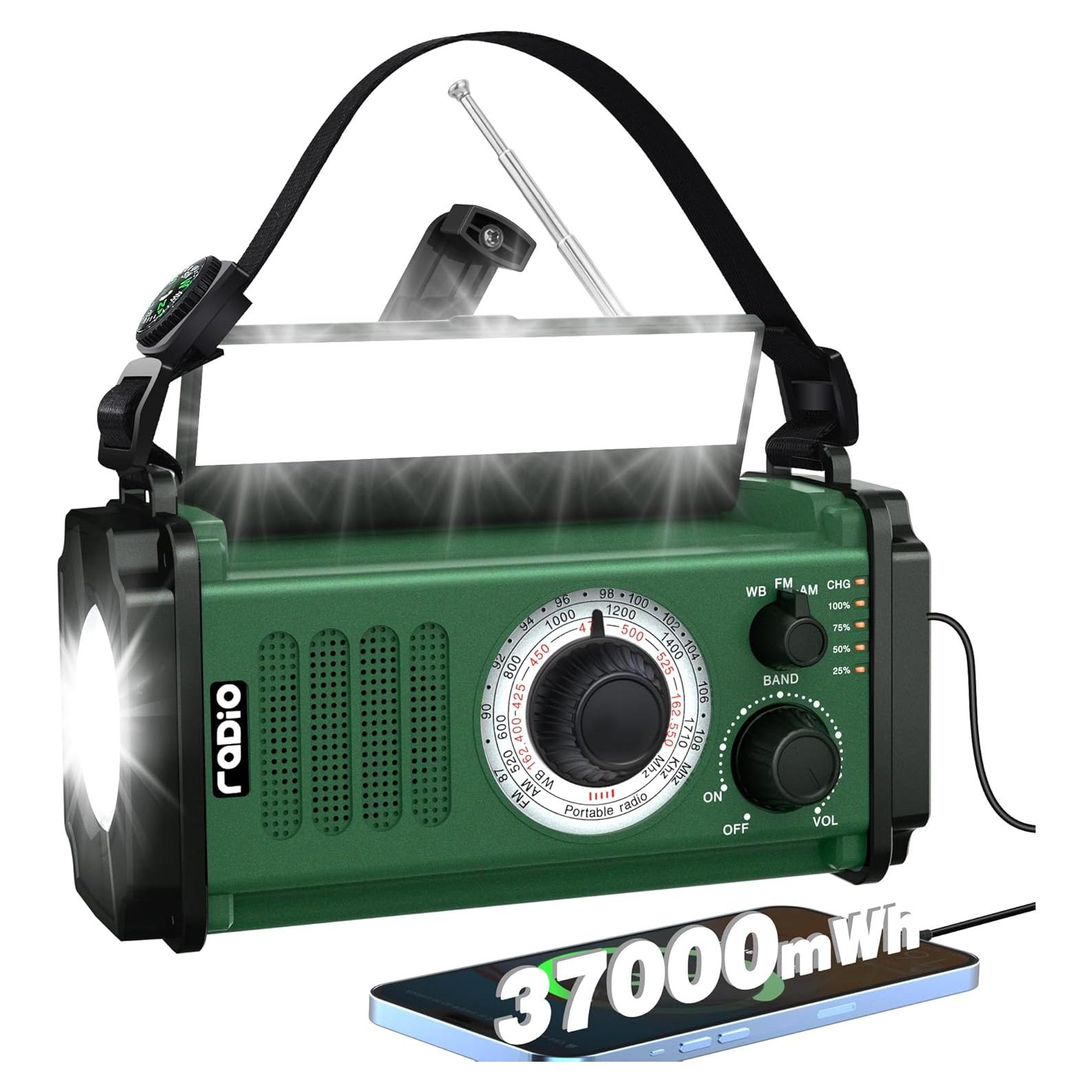 Radio de Emergencia Axyebi NOAA Solar Manivela 448g Verde