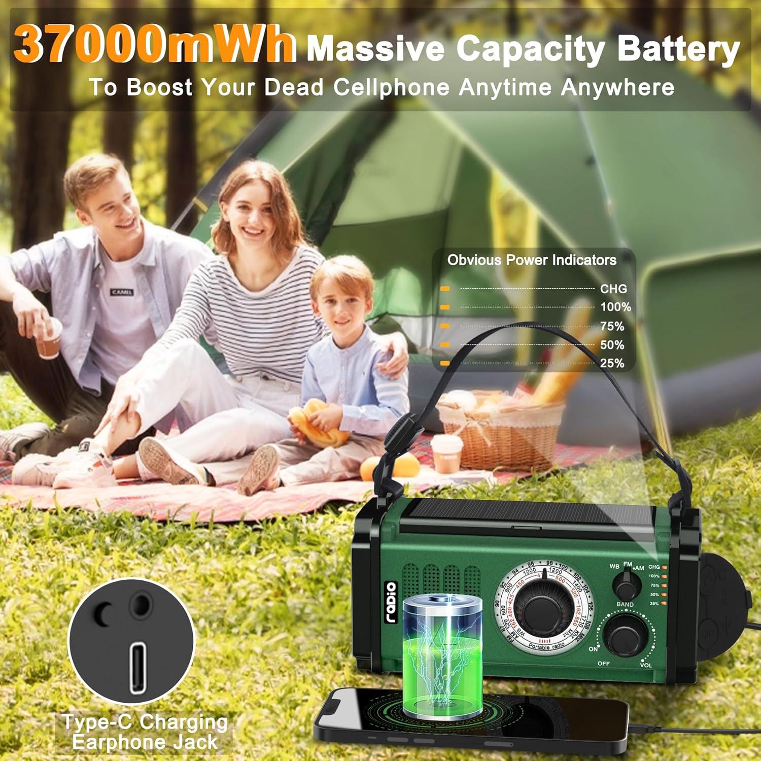 Radio de Emergencia Axyebi NOAA Solar Manivela 448g Verde