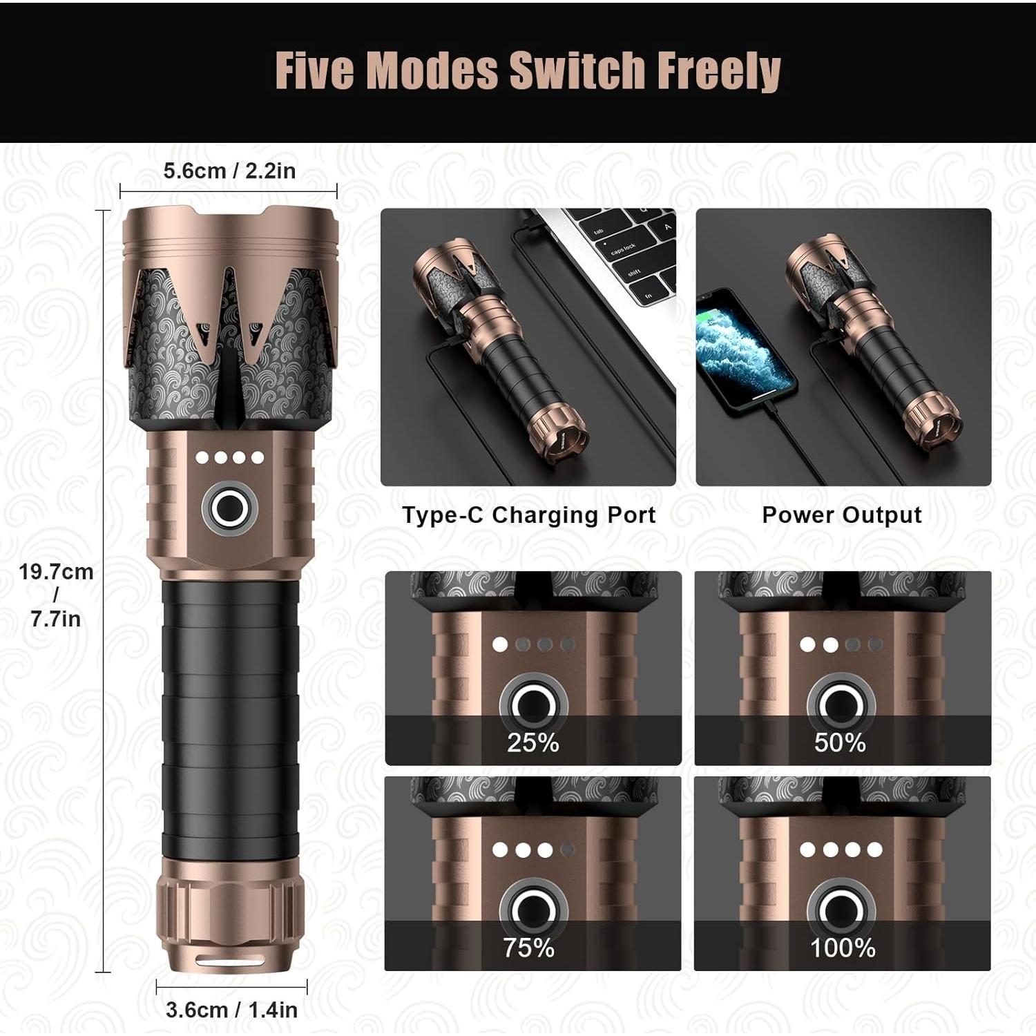 Linterna LED SKYFIRE 2000J Zoomable 5000mAh Impermeable