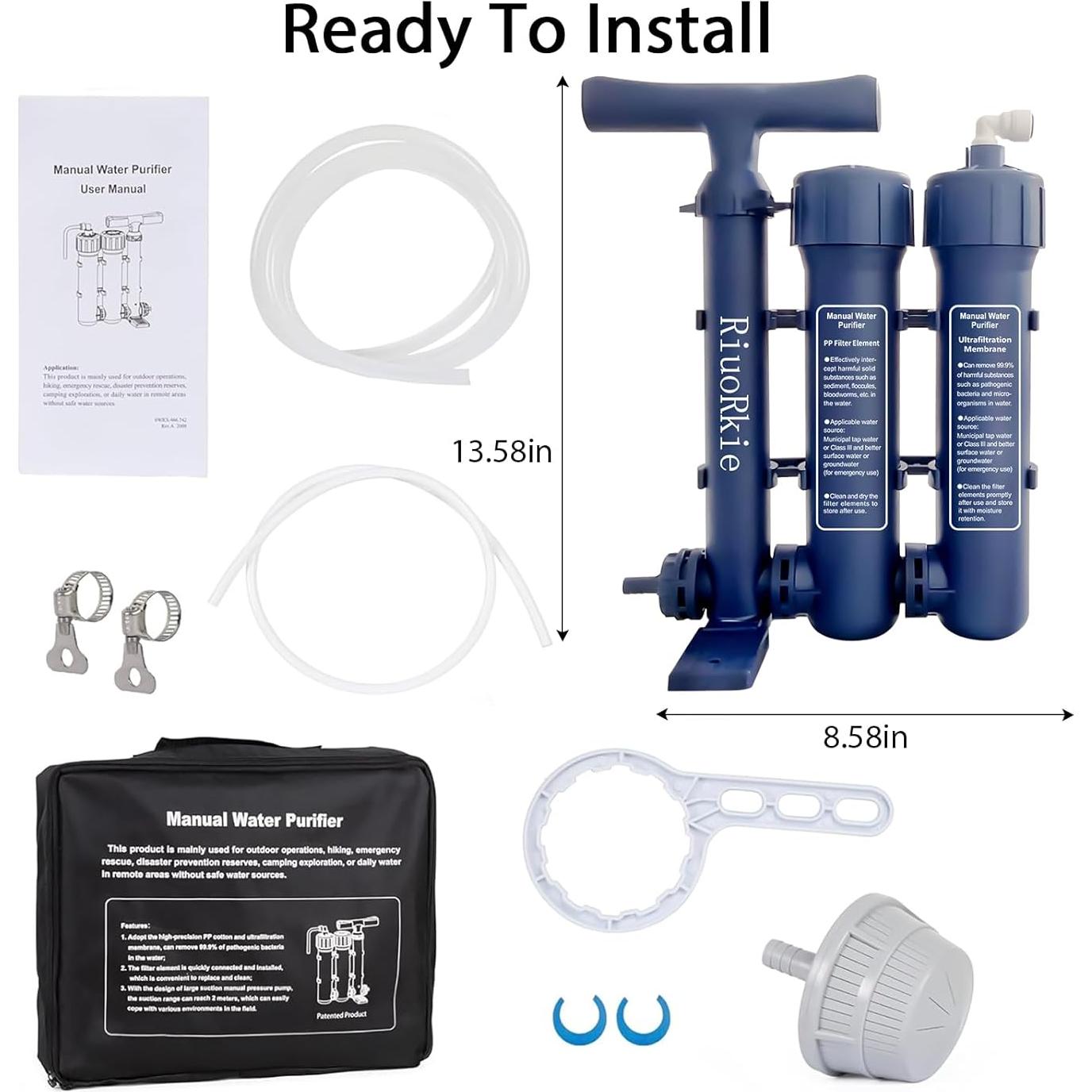 Purificador de Agua RIUORKIE 3 Etapas 1.5L/min Camping Emergencia