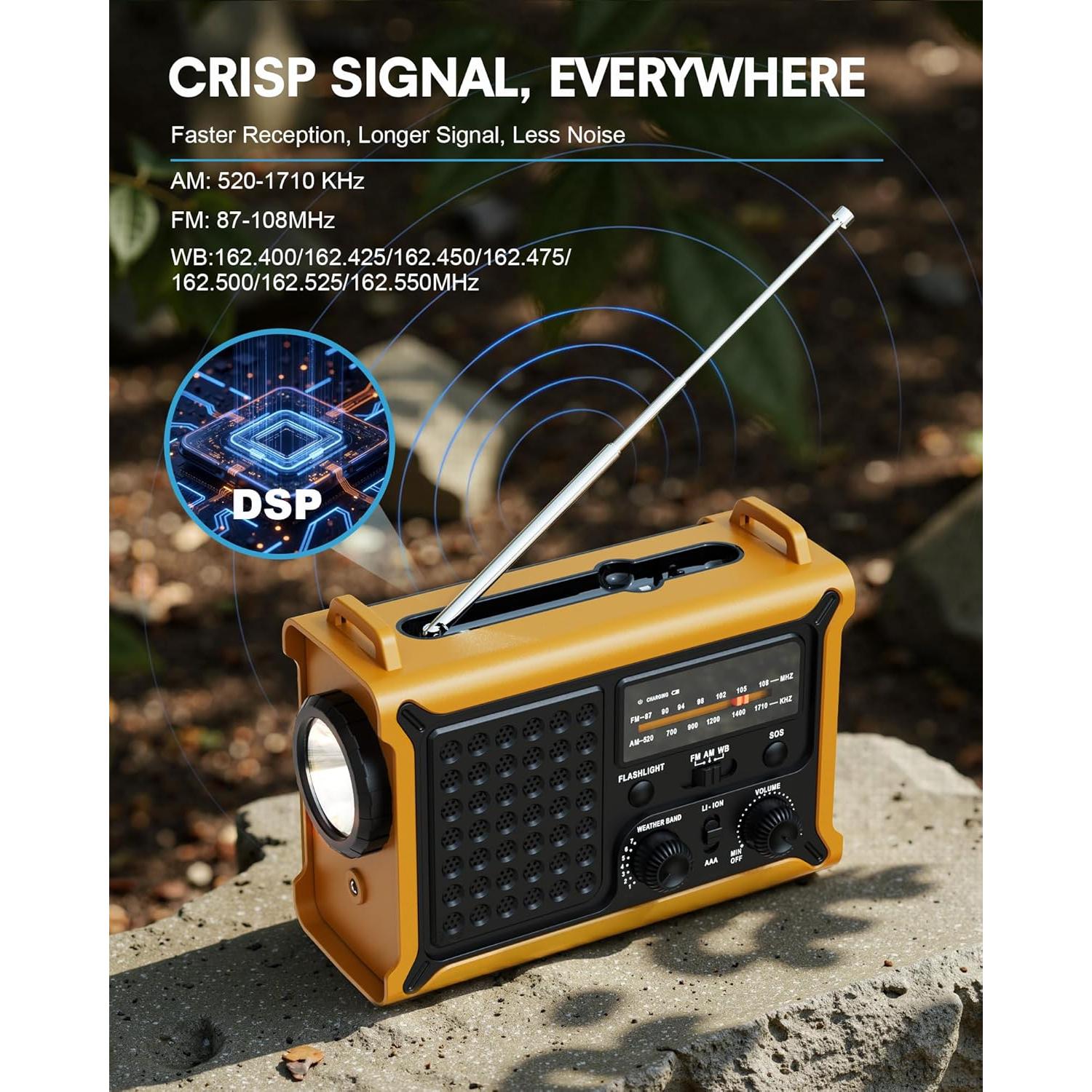 Radio Meteorológica de Emergencia OnLyee CR1030 Solar y Manivela