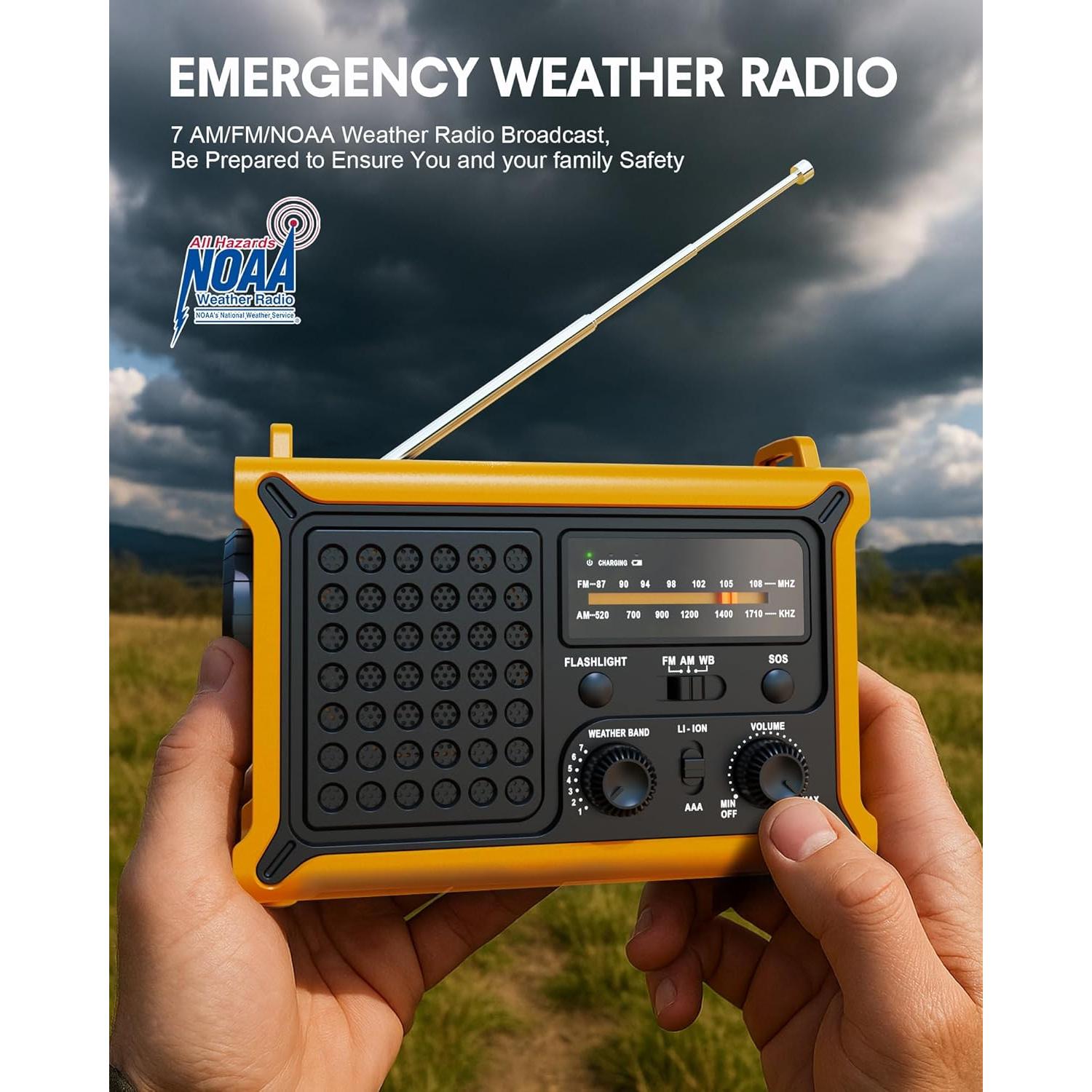 Radio Meteorológica de Emergencia OnLyee CR1030 Solar y Manivela