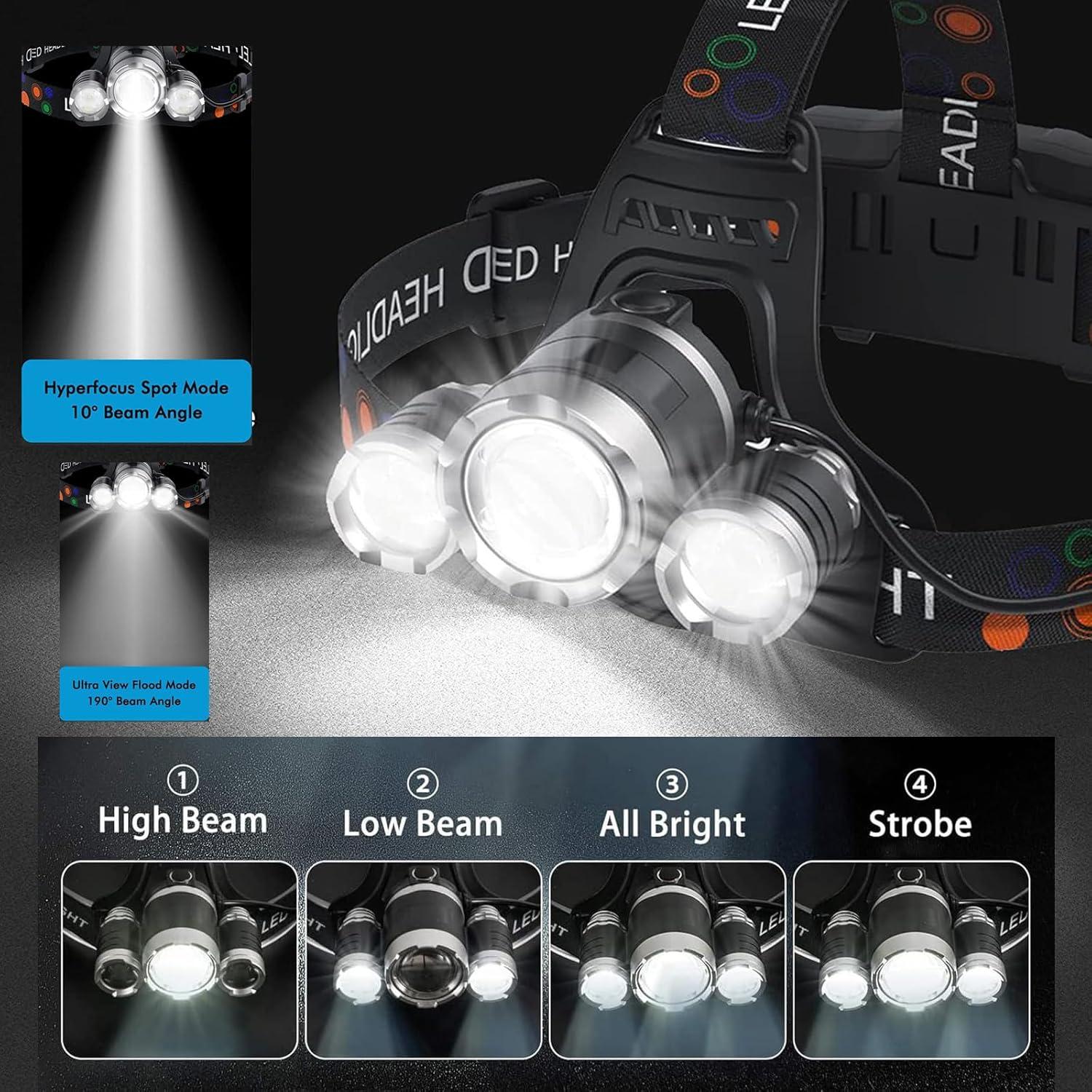 Linterna Frontal LED Recargable WalkThree - Impermeable 90°