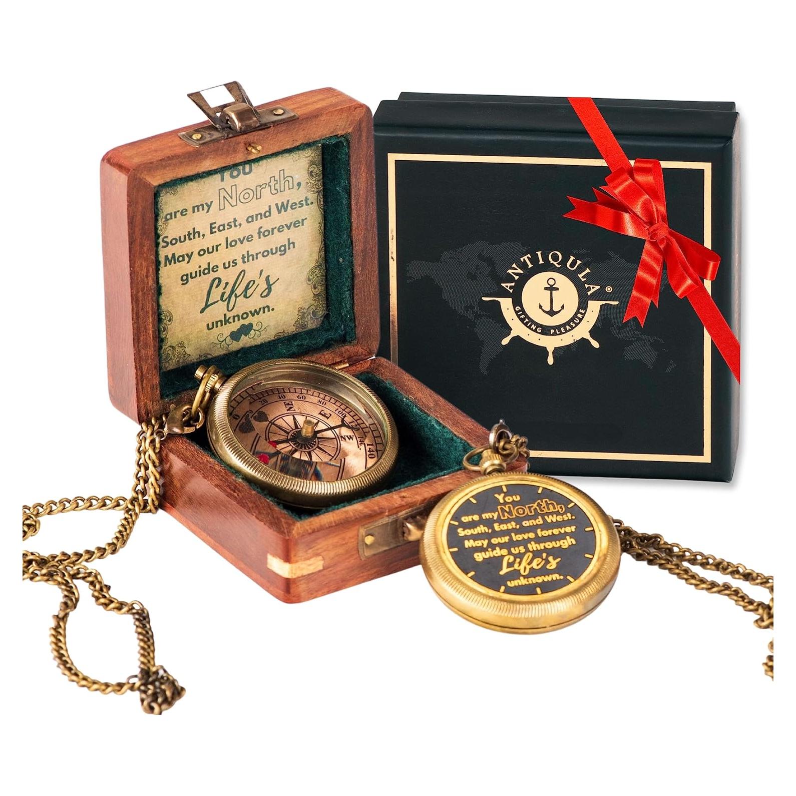 Brújula de Amor Antiqula en Caja de Madera - Regalo Especial