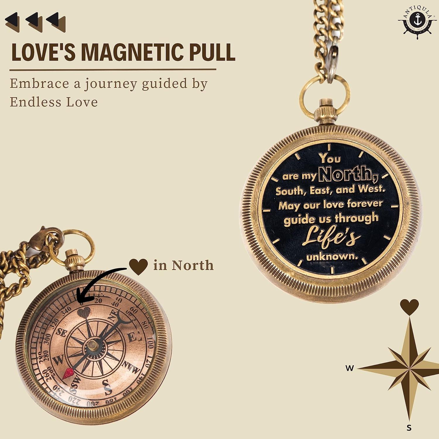 Brújula de Amor Antiqula en Caja de Madera - Regalo Especial