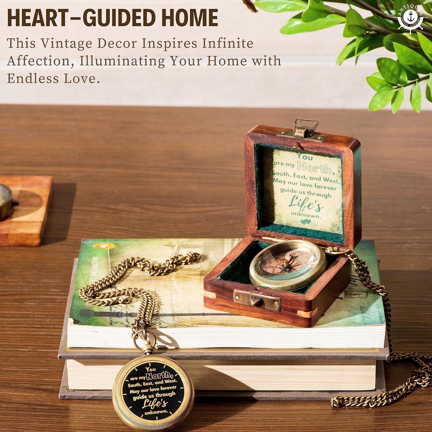 Brújula de Amor Antiqula en Caja de Madera - Regalo Especial