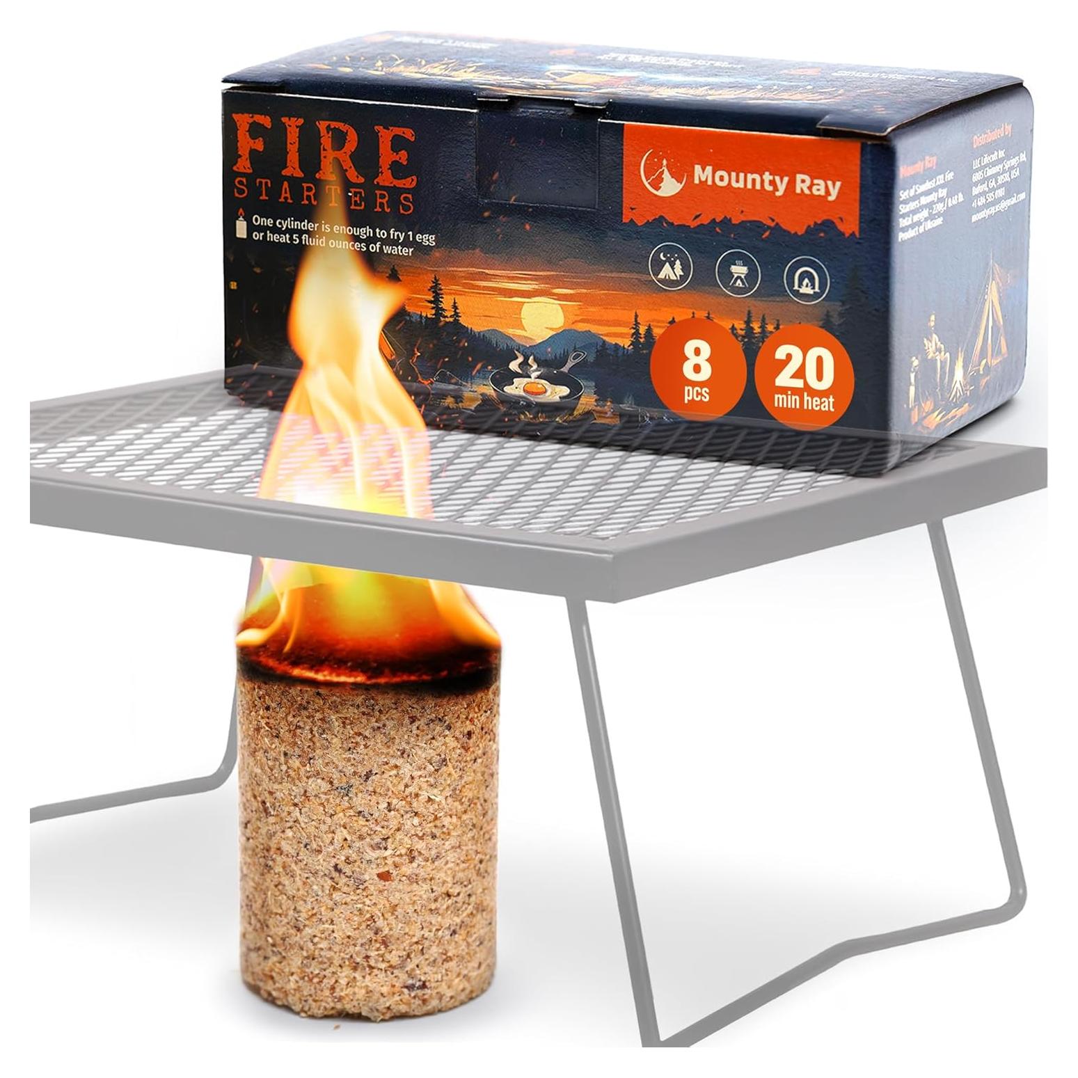 Iniciadores de fuego Mounty Ray - 8 pcs - 20 min de combustión