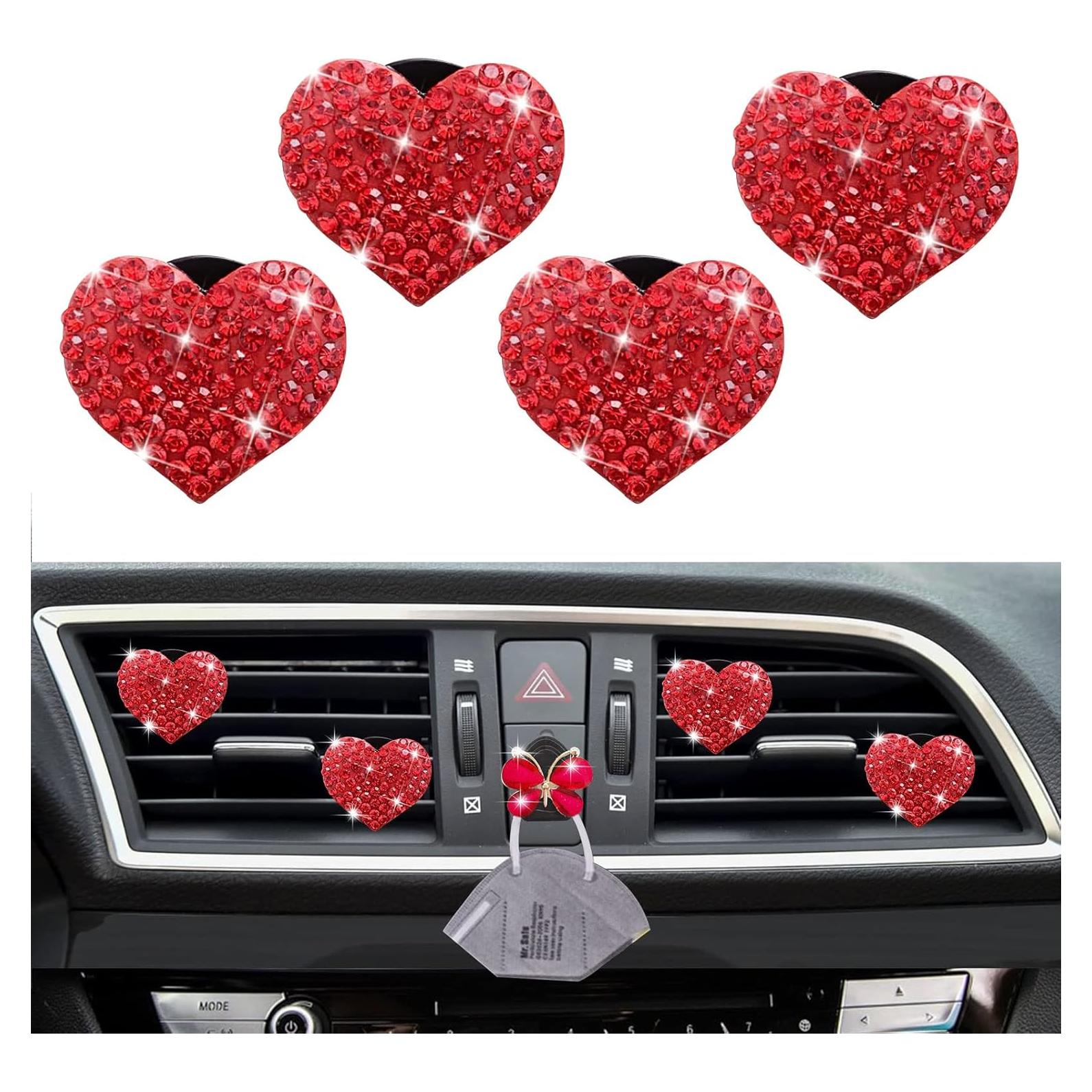5 Clips de Ventilación de Coche Gowxs Corazones Rojos Brillantes