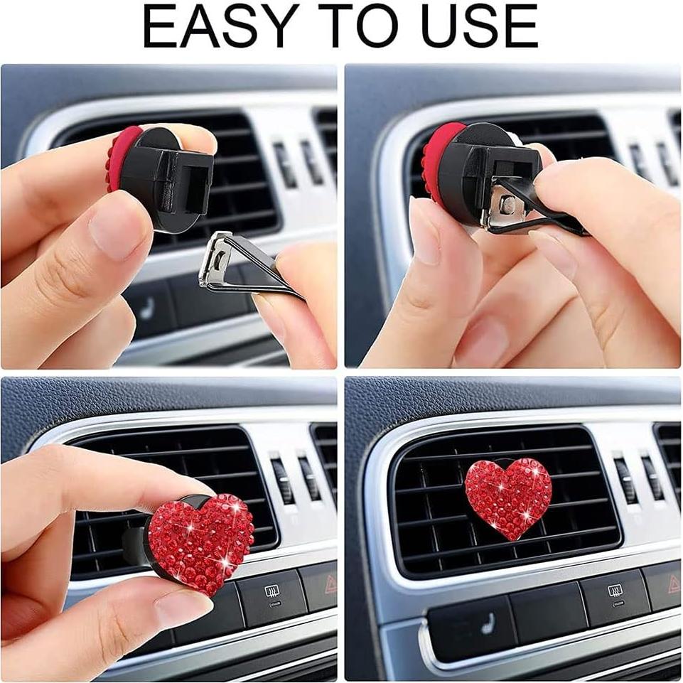 5 Clips de Ventilación de Coche Gowxs Corazones Rojos Brillantes