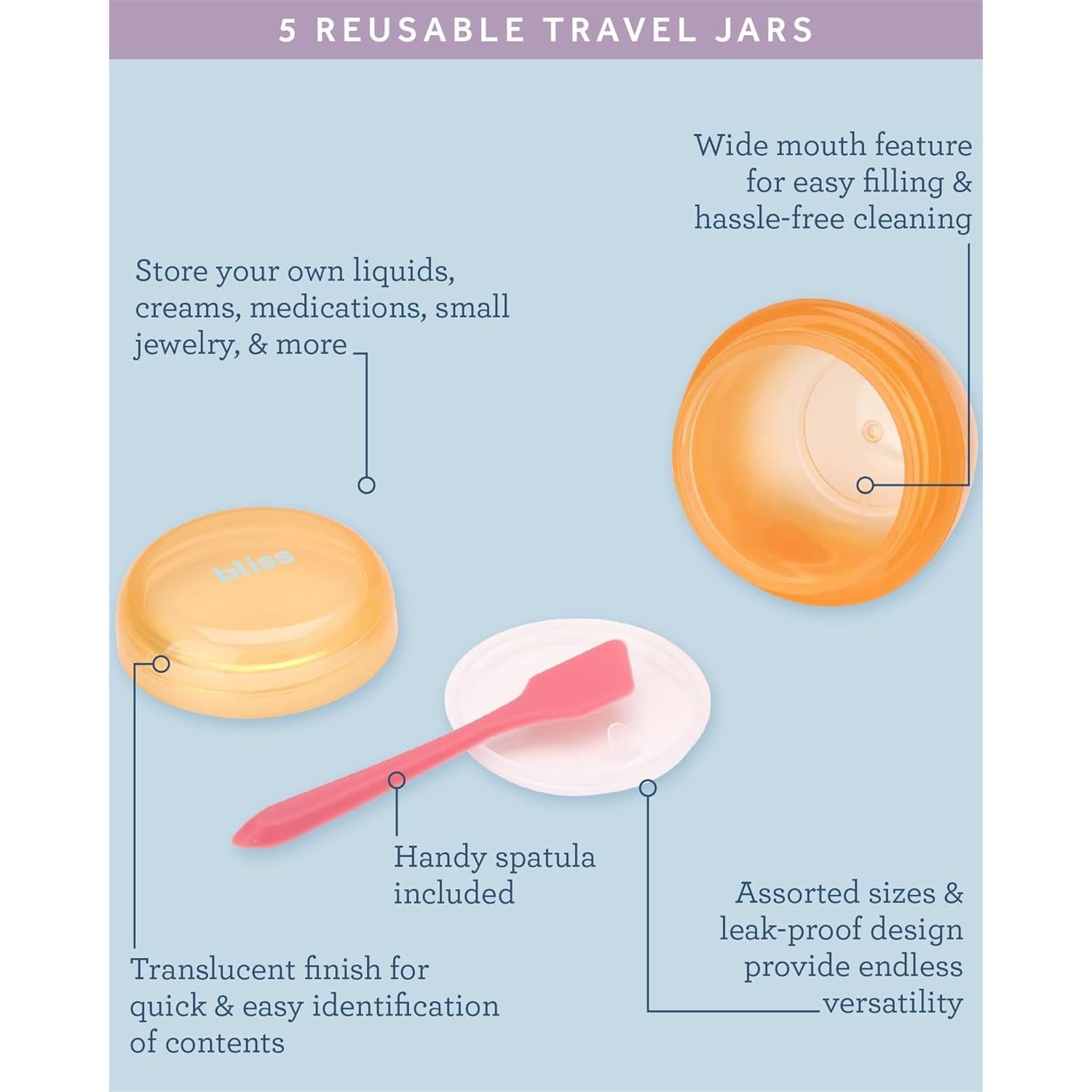 Set de 5 Contenedores de Viaje Bliss - Tapered a Prueba de Fugas